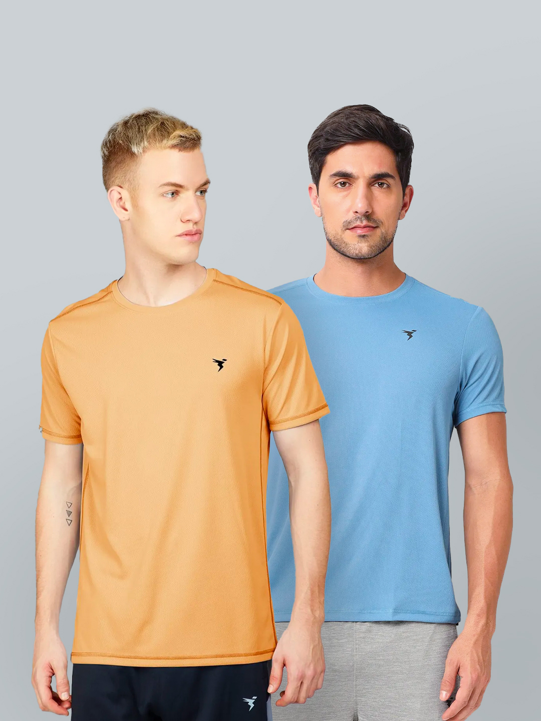 Technosport Men Orange and Blue Solid Half Sleeves Round Neck Polyester T-Shirt (Pack of 2) (1)