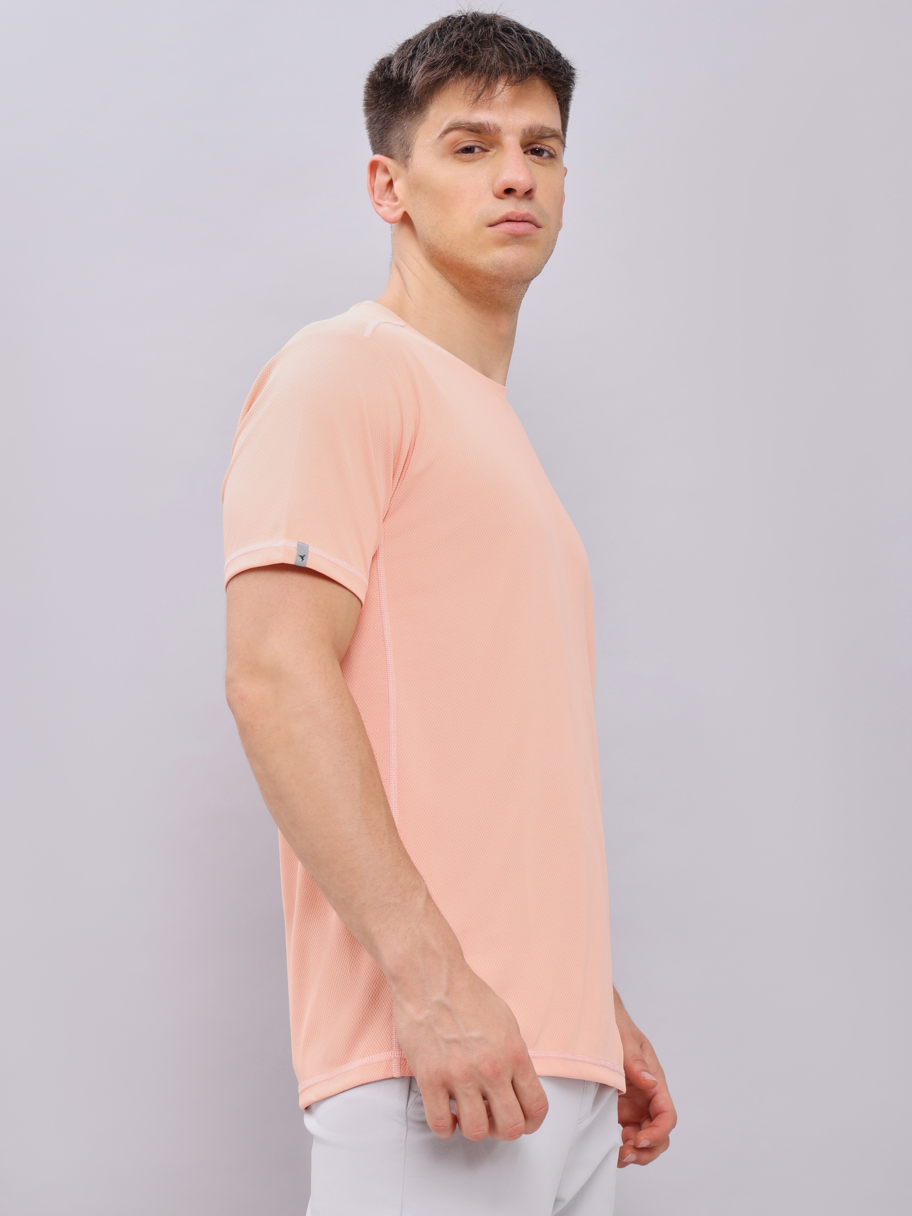 Technosport Men Peach Antimicrobial Slim Fit T-shirt (4)