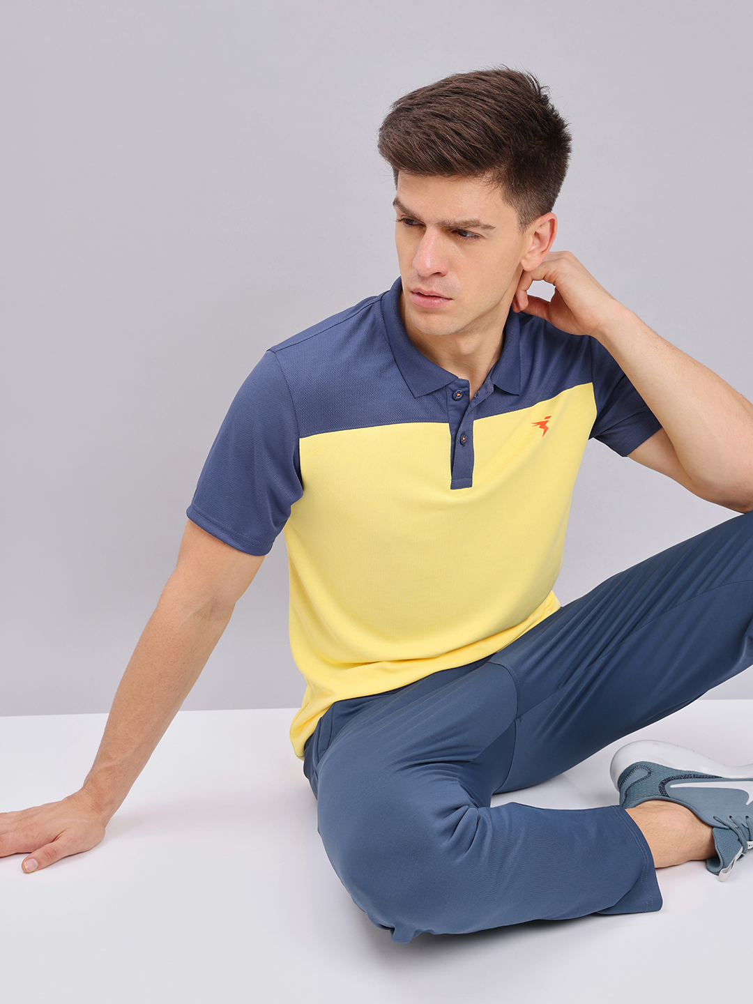 Technosport Men Pine Apple Colourblocked Polo Collar Antimicrobial Slim Fit Sports T-shirt (1)