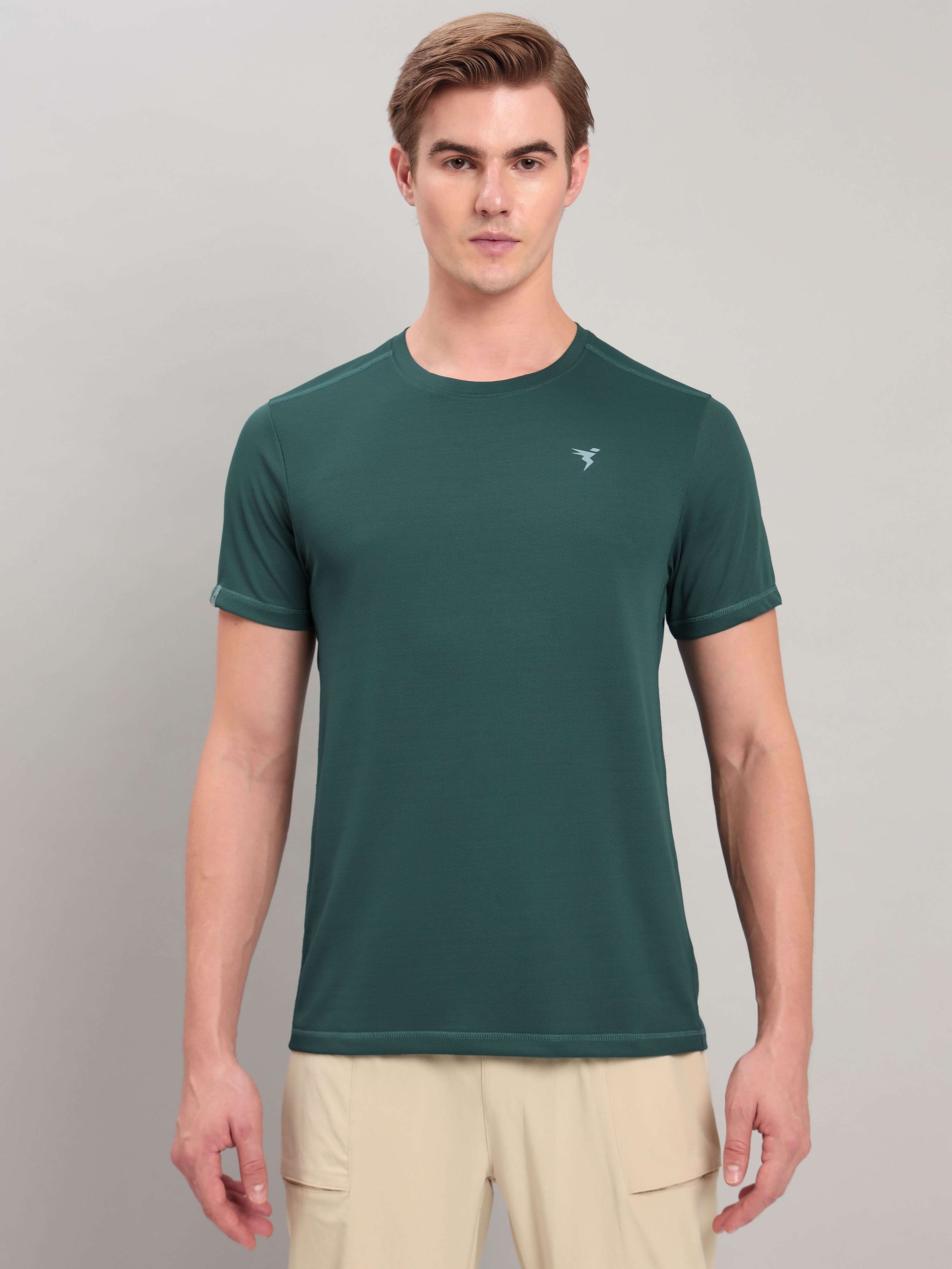 Technosport Men Pine Green Knitted active odour-free Crewneck Half Sleeve T-Shirt (1)