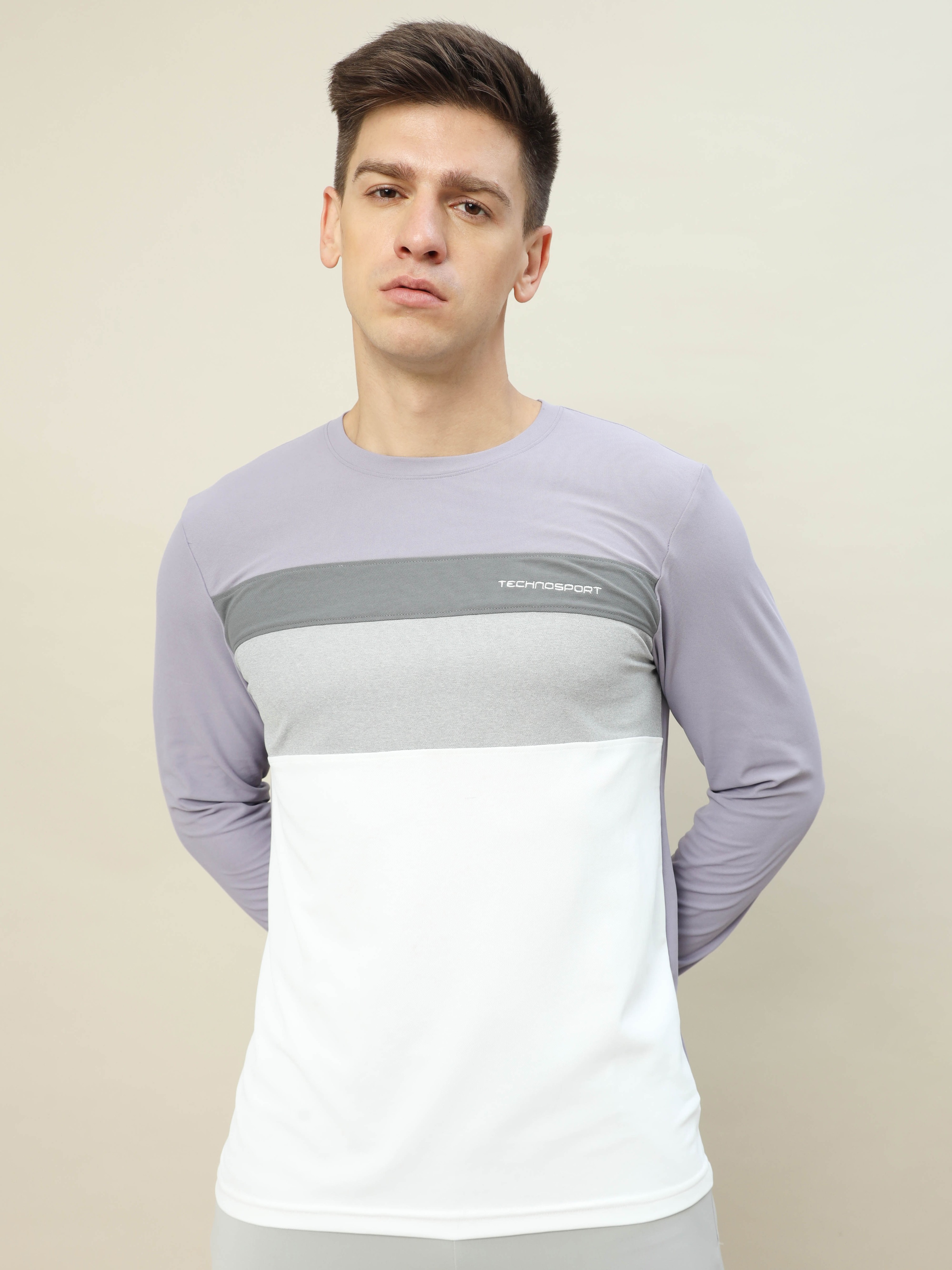 Technosport Men Purple & White Colourblocked Full Sleeves Round Neck Slim Fit Polyester T-Shirt (1)