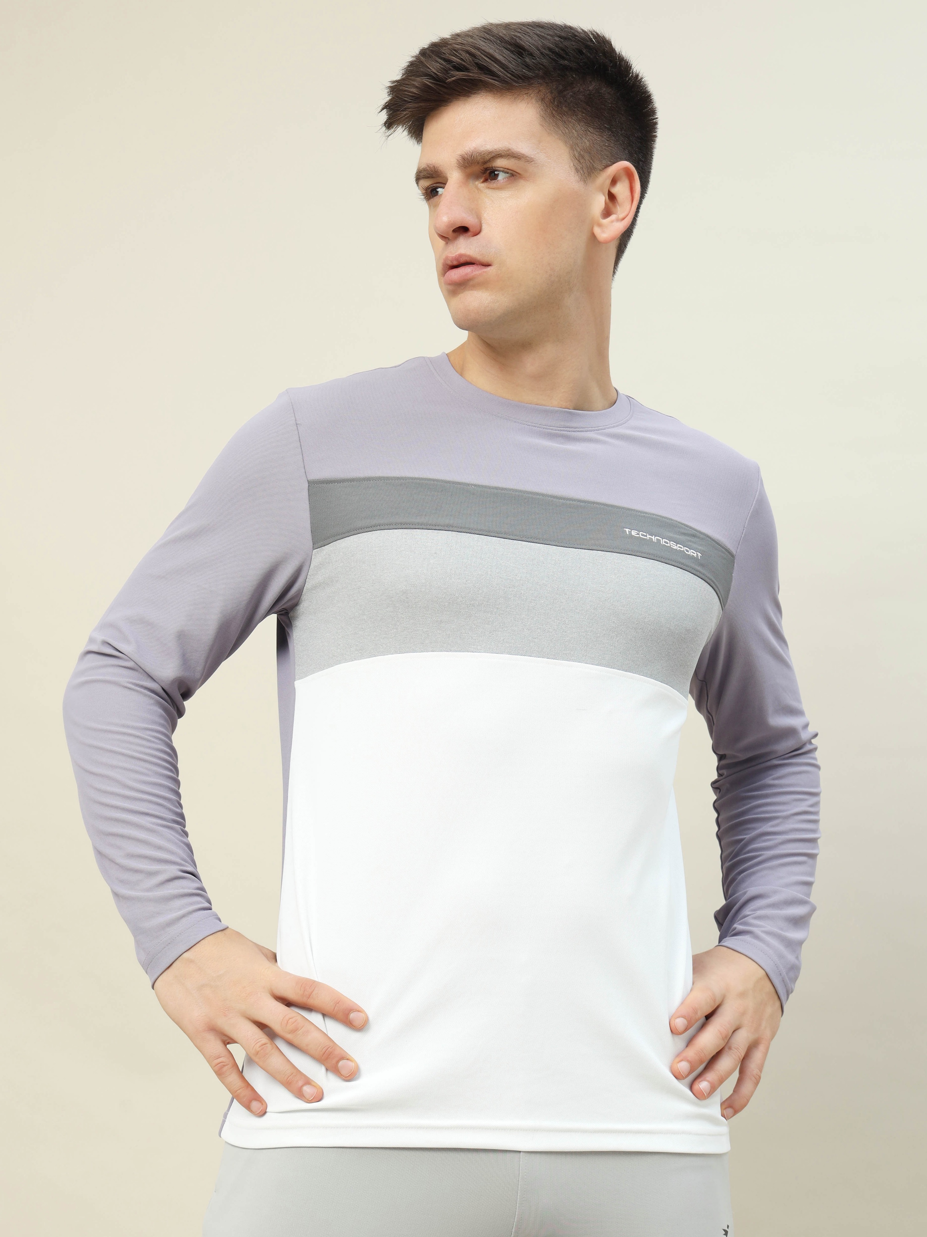 Technosport Men Purple & White Colourblocked Full Sleeves Round Neck Slim Fit Polyester T-Shirt (3)