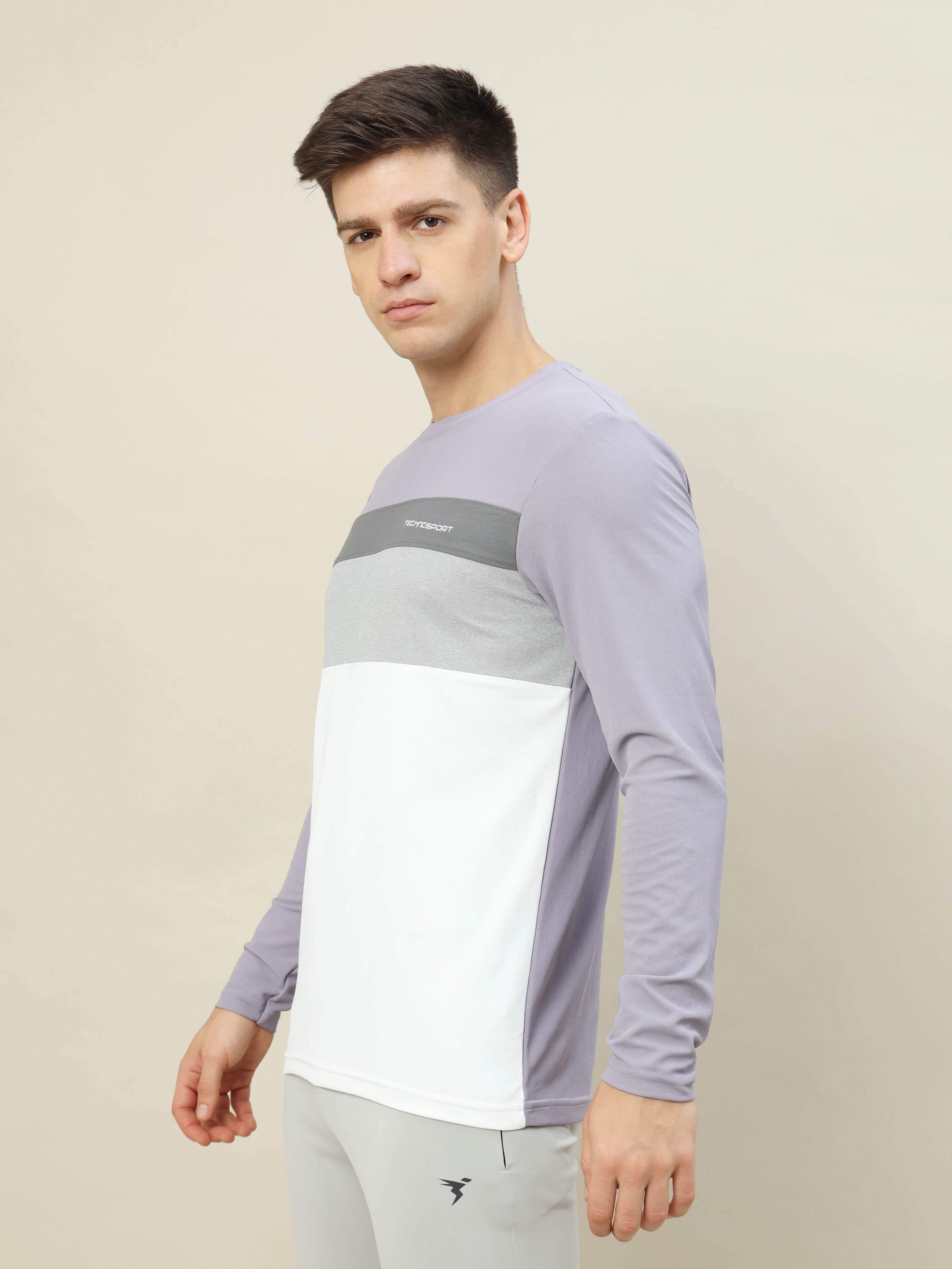 Technosport Men Purple & White Colourblocked Full Sleeves Round Neck Slim Fit Polyester T-Shirt (5)