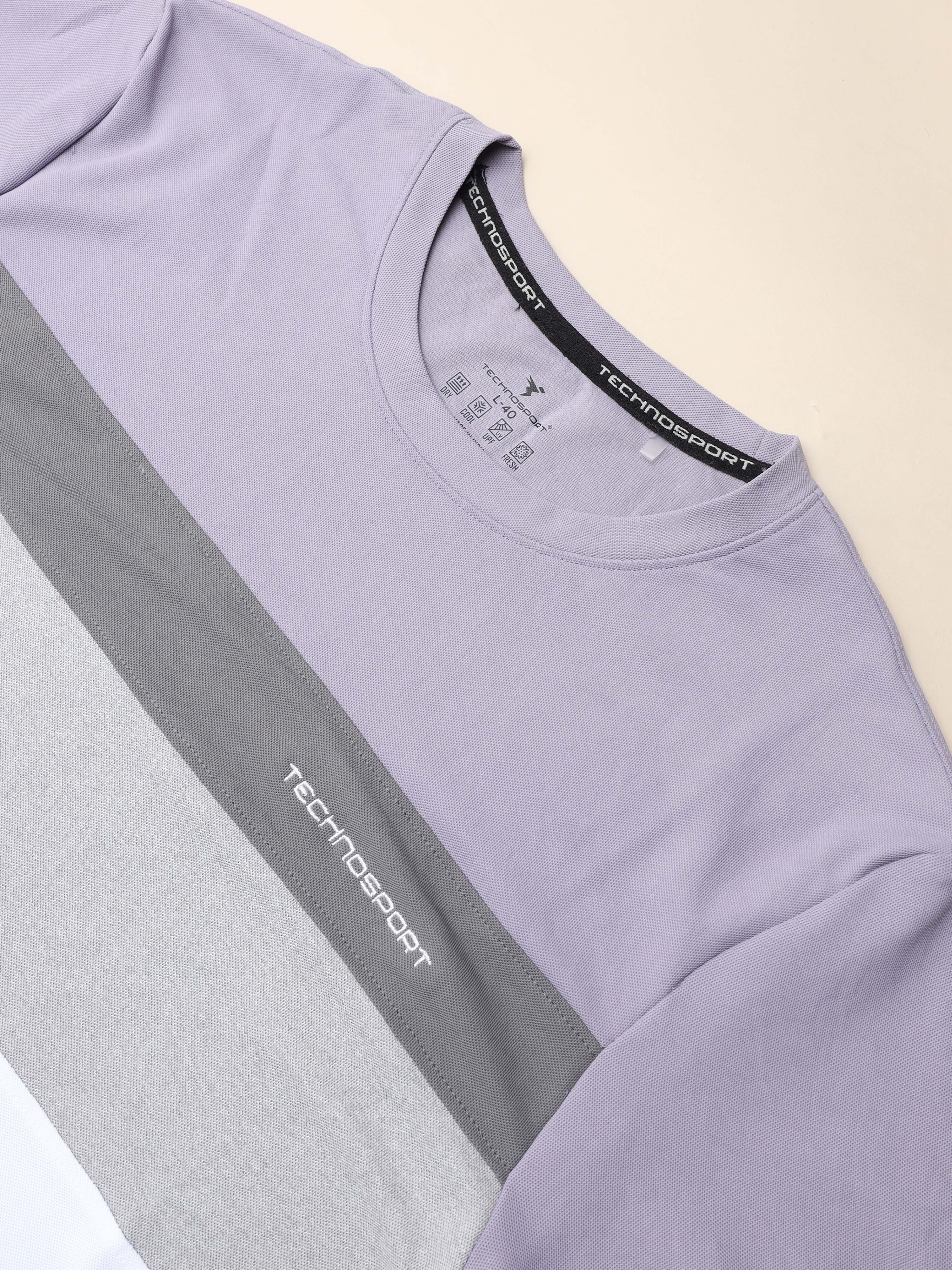 Technosport Men Purple & White Colourblocked Full Sleeves Round Neck Slim Fit Polyester T-Shirt (7)