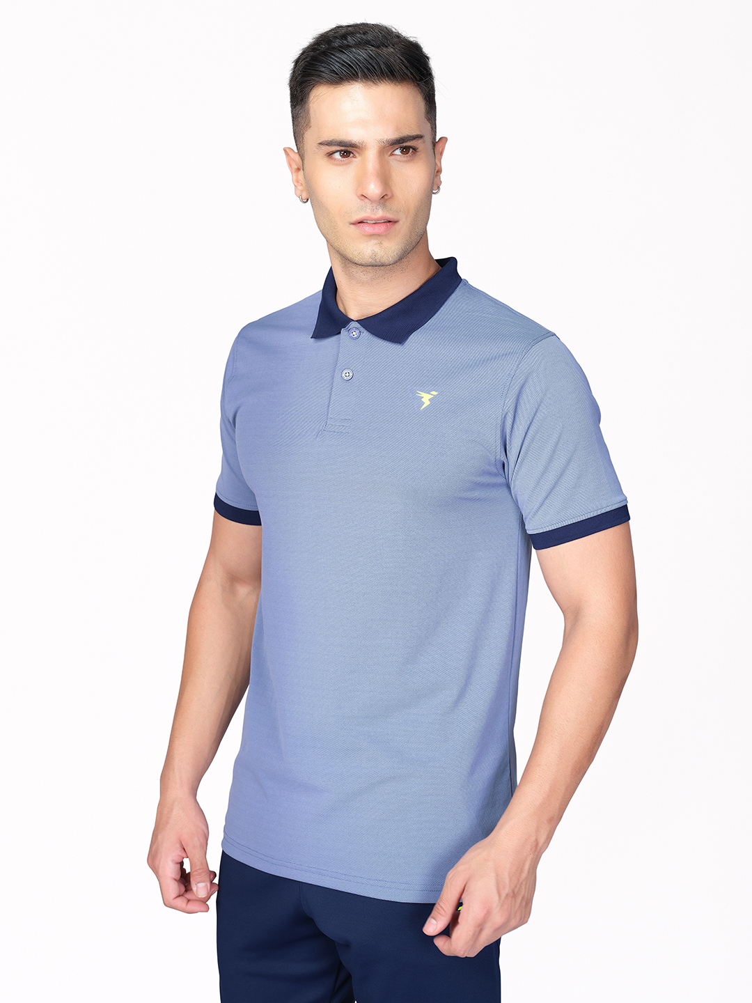 Technosport Men Rain Blue Stretch Pique Solid Polo Half Sleeves T-Shirts (1)