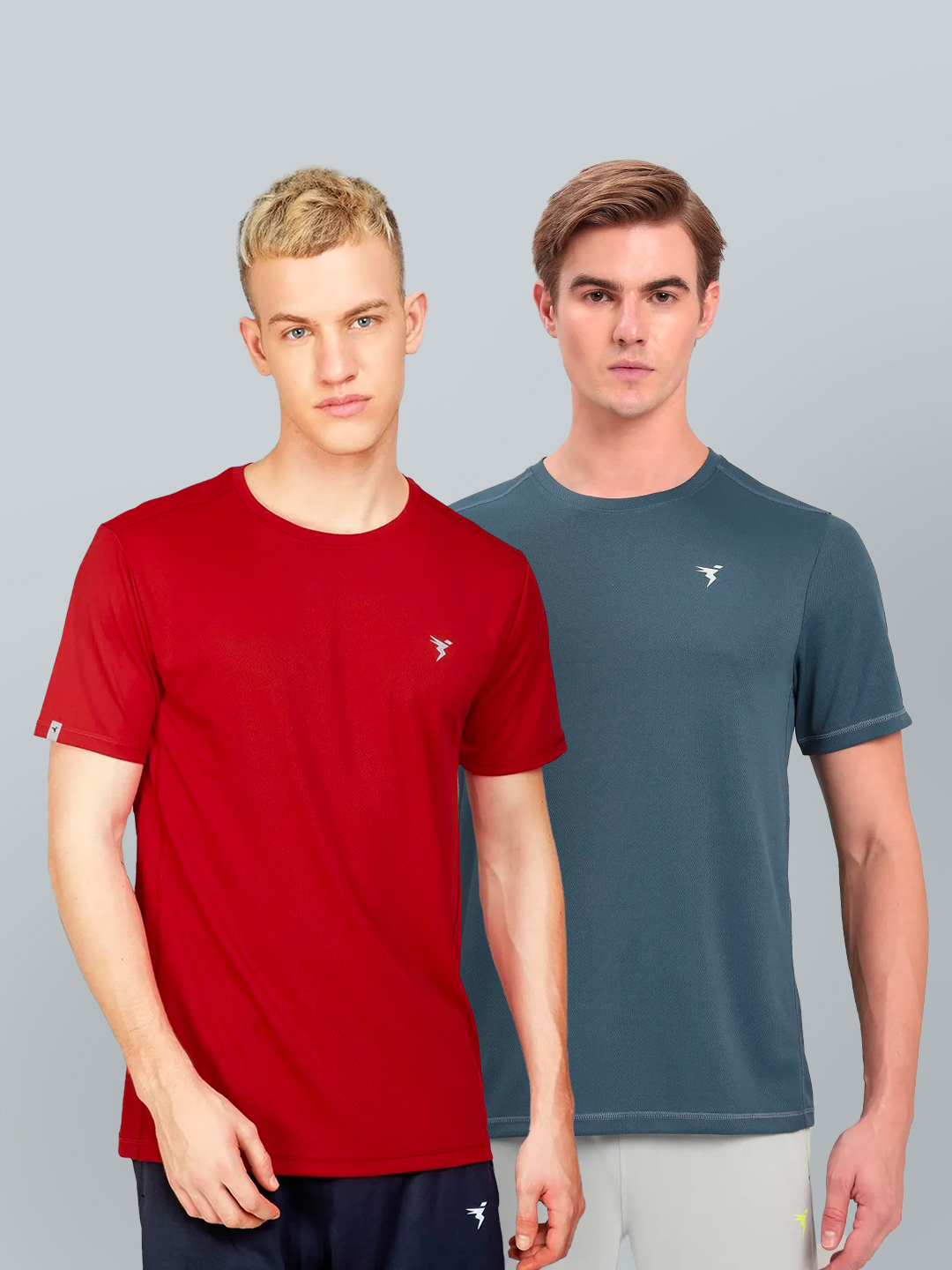 Technosport Men Red and Grey Solid Half Sleeves Round Neck Polyester T-Shirt (Pack of 2) (1)