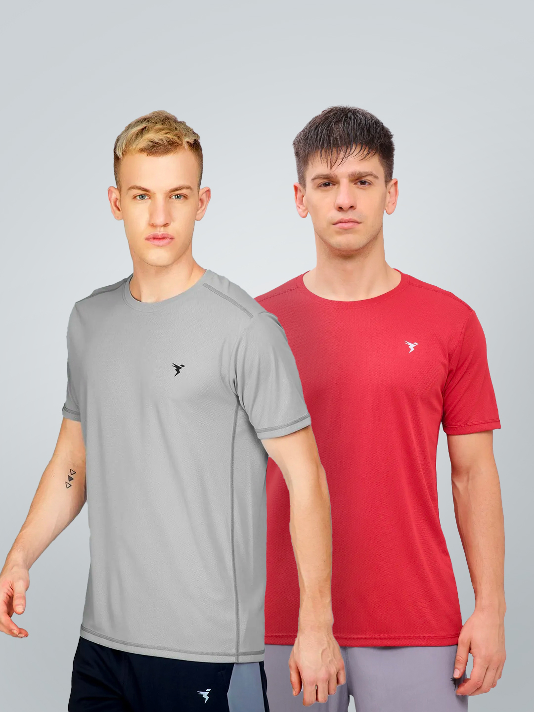 Technosport Men Red and Grey Solid Half Sleeves Round Neck Polyester T-Shirt (Pack of 2) (1)