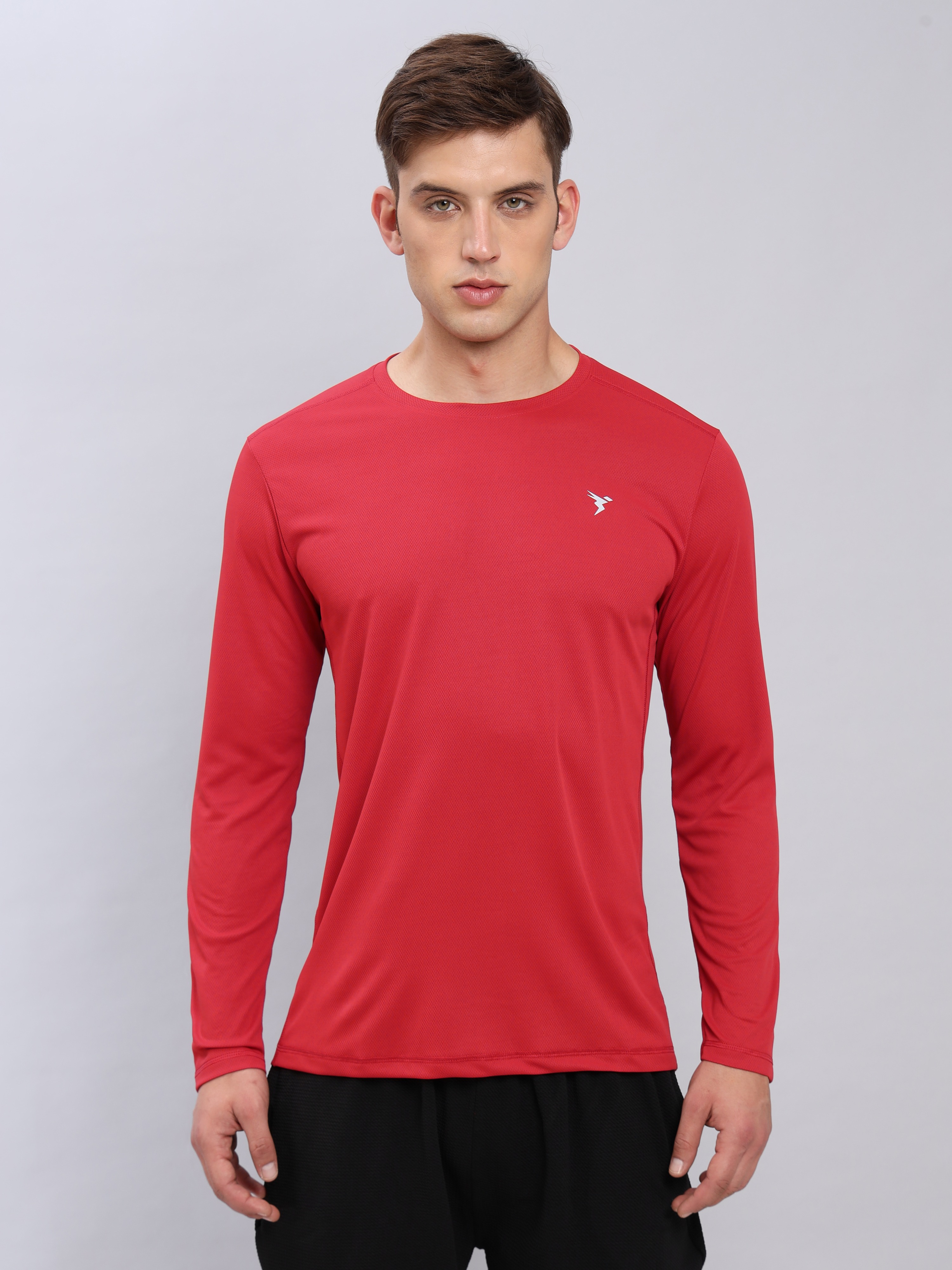 Technosport Men Red Knitted active odour-free Crewneck Full Sleeve T-Shirt (1)