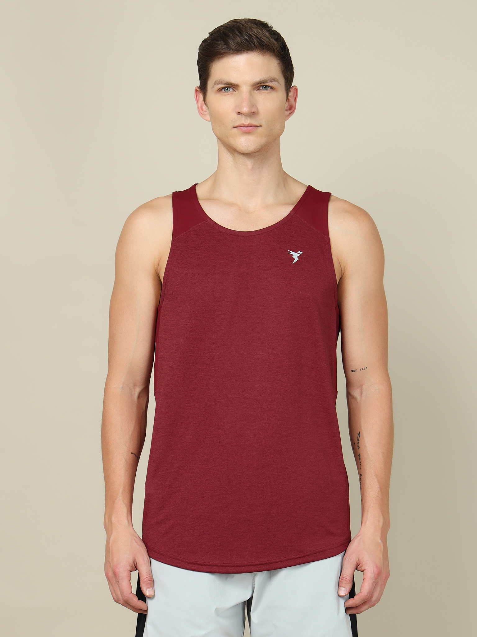 Technosport Men Red Scoop Neck Sleeveless Polyester Innerwear Gym Vest (1)