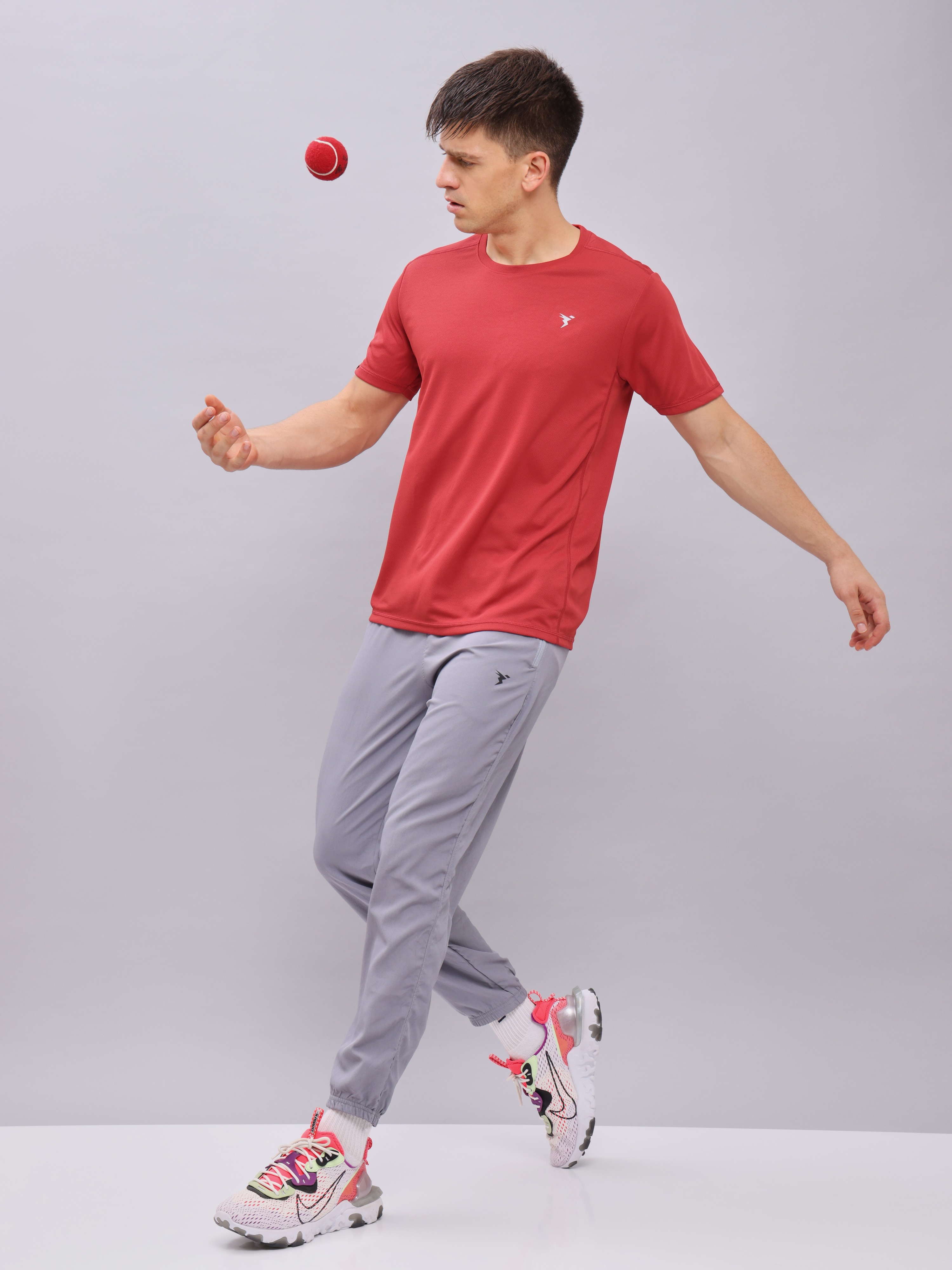 Technosport Men Red Solid Round Neck Half Sleeves Polyester Slim Fit T-Shirt (2)
