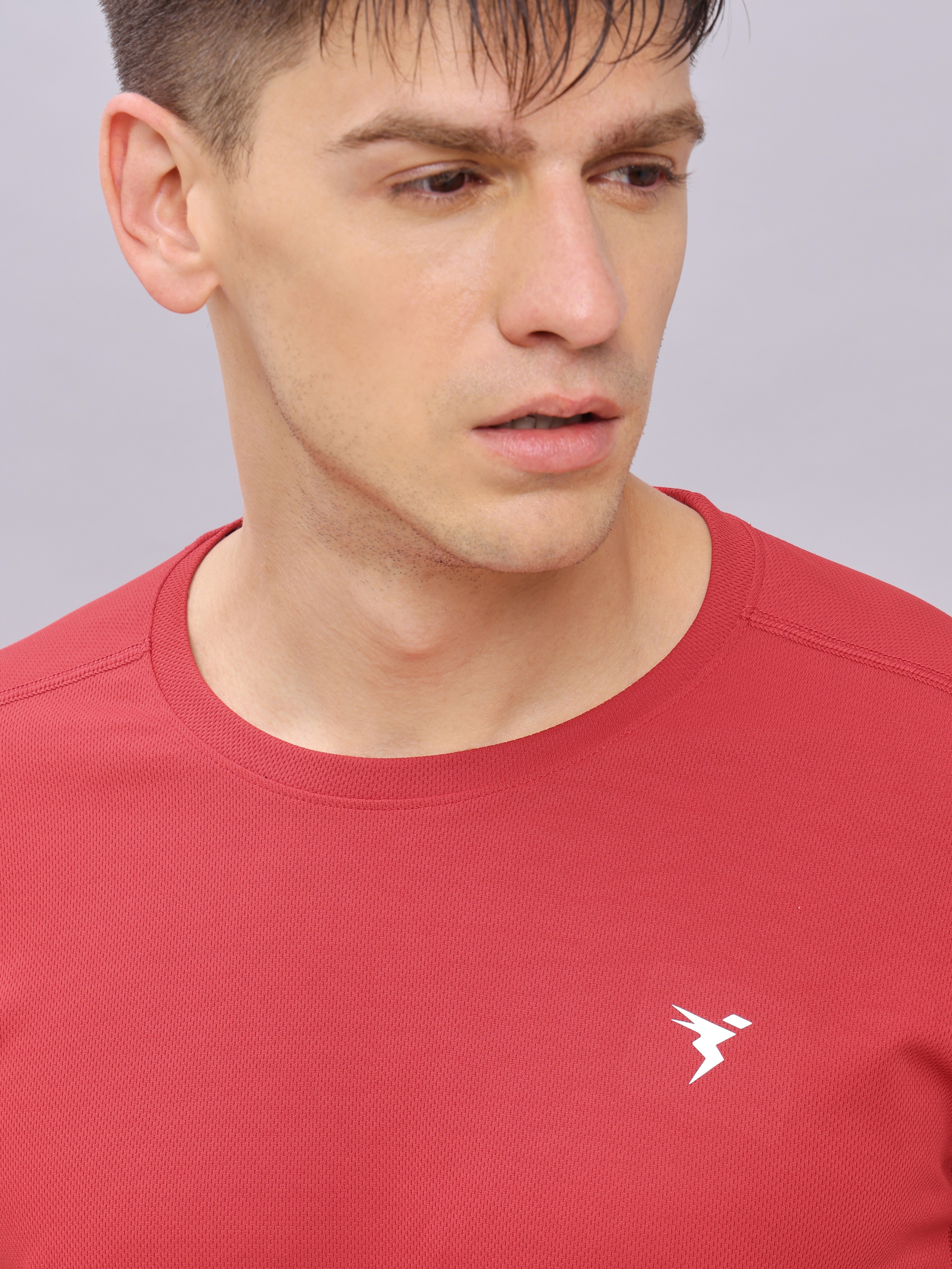 Technosport Men Red Solid Round Neck Half Sleeves Polyester Slim Fit T-Shirt (4)
