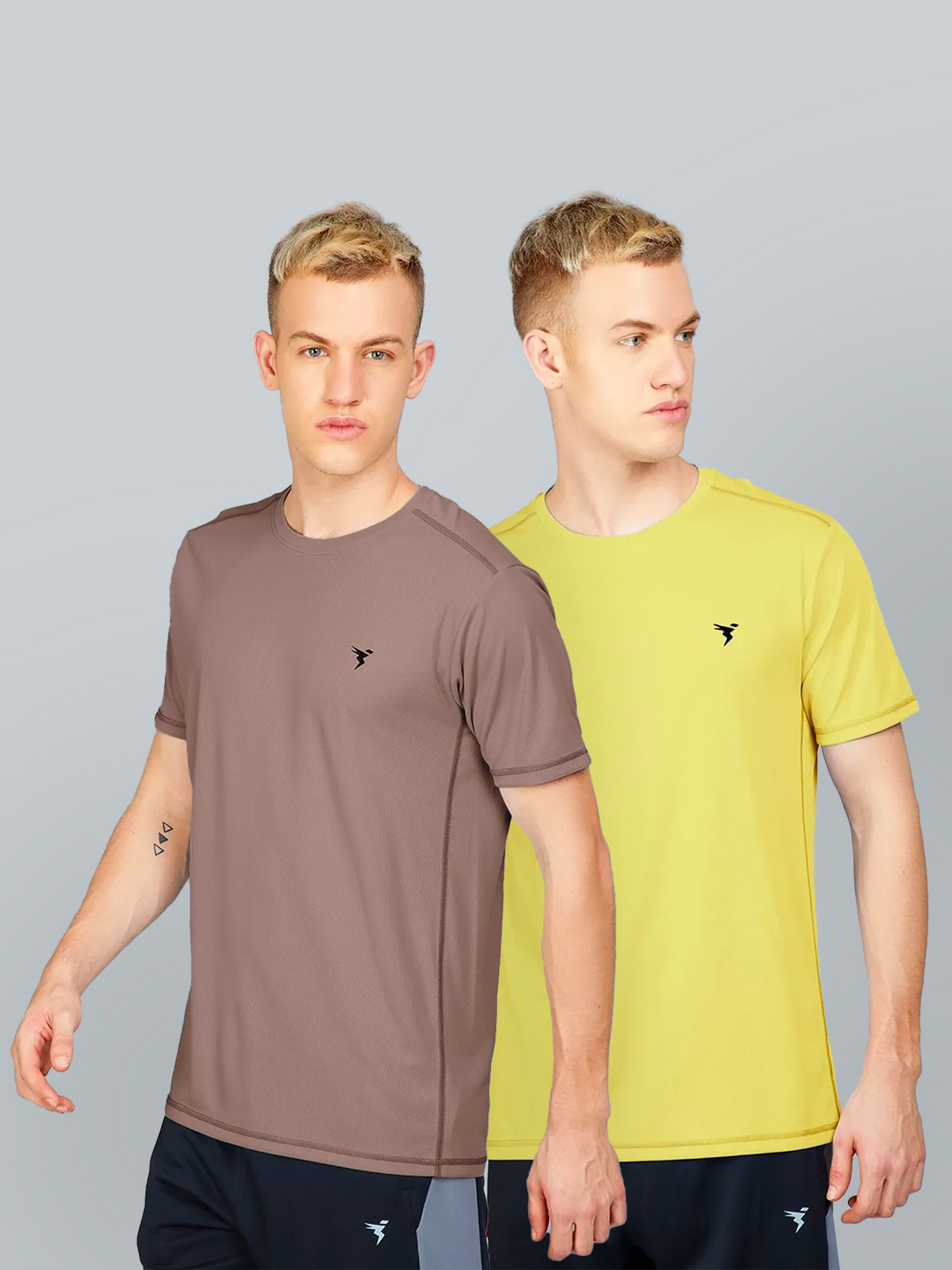Technosport Men Rose and Yellow Solid Half Sleeves Round Neck Polyester T-Shirt (Pack of 2) (1)