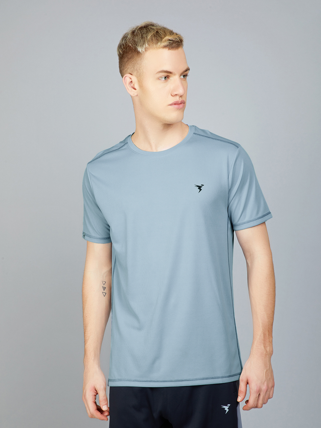 Technosport Men Smoke Blue Knitted active odour-free Crewneck Half Sleeve Round Neck T-Shirt