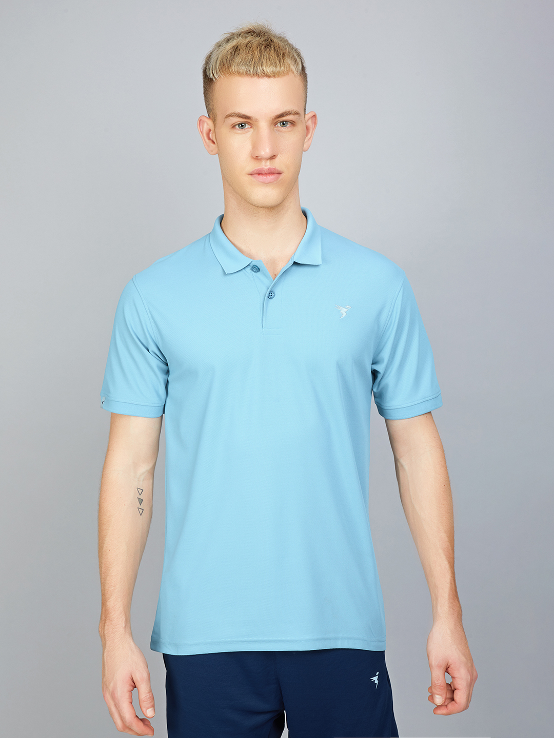 Technosport Men Smoke Blue Knitted active odour-free Polo Collar Half Sleeve T-Shirt (1)