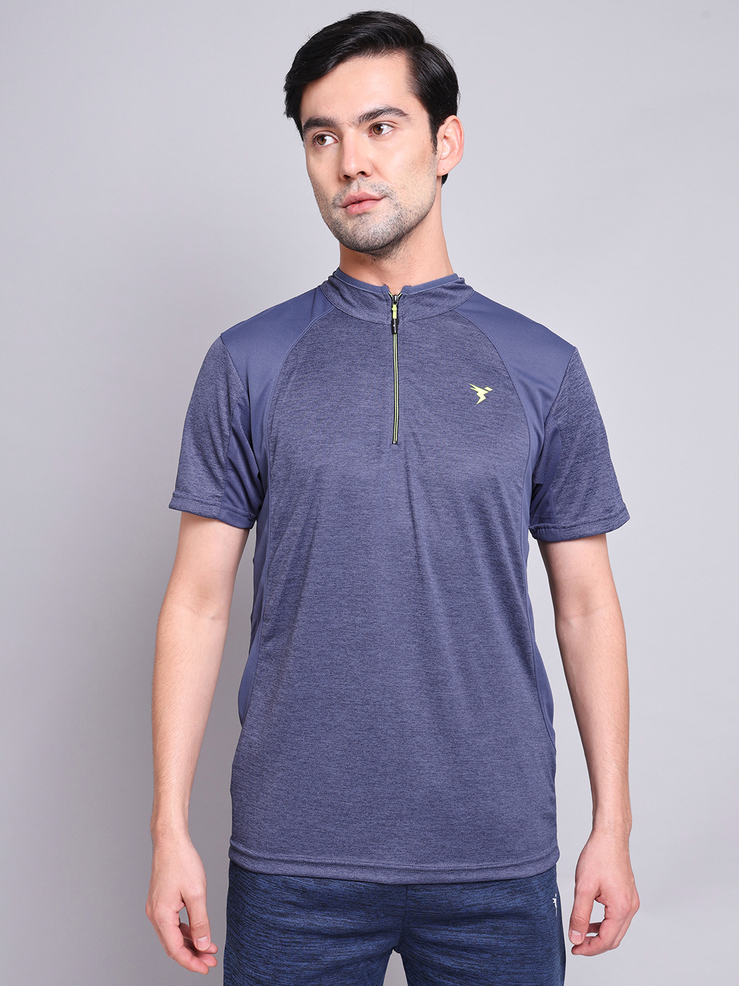 Technosport Men Space Navy Melange T-Neck Half Sleeves T-Shirts (1)