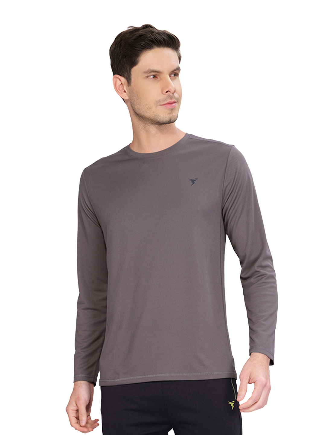 Technosport Men Stone Grey Knitted active odour-free Crewneck Full Sleeve T-Shirt (1)