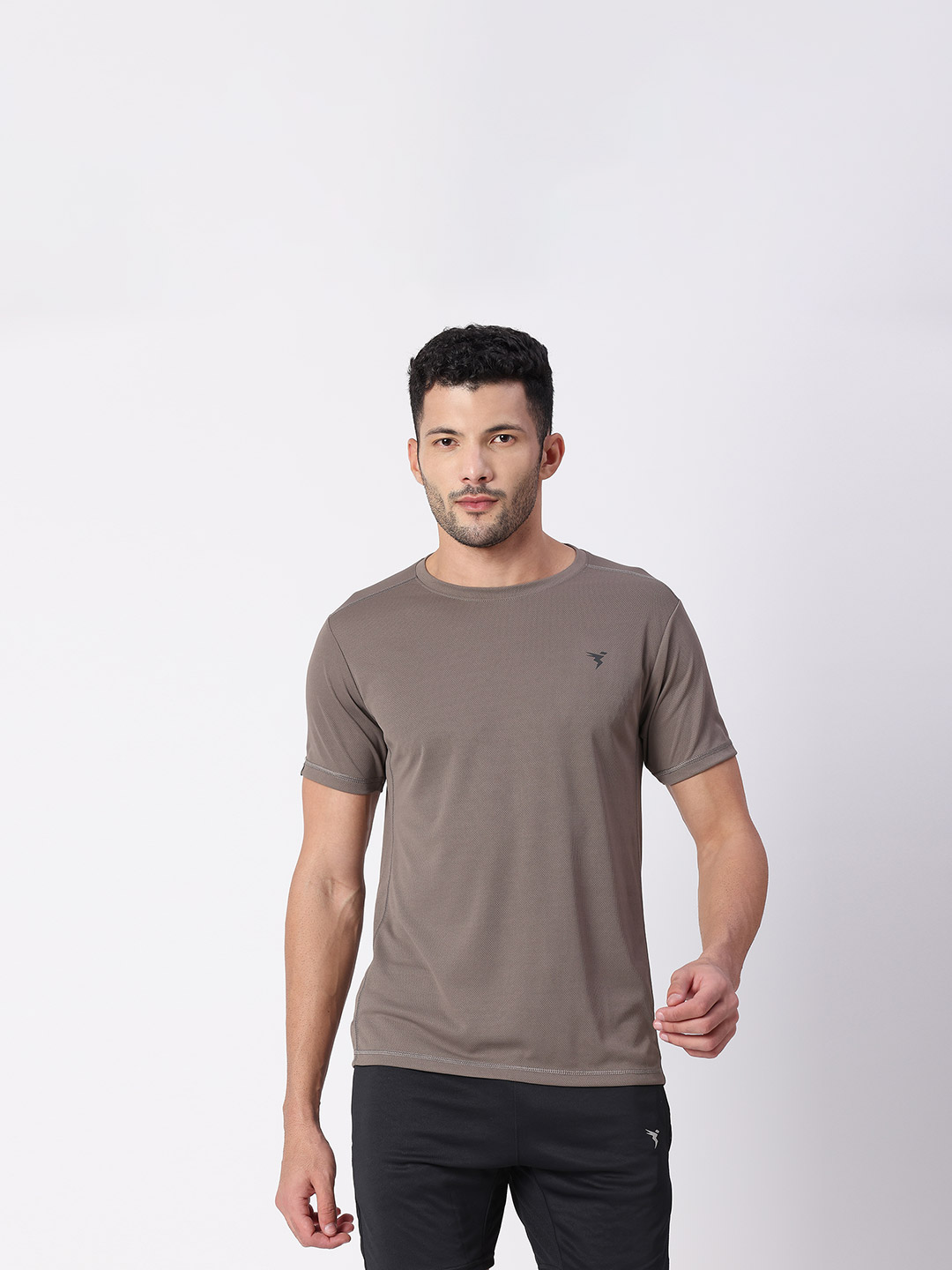 Technosport Men Stone Grey Solid Round Neck Active Odour-free T-Shirt (1)