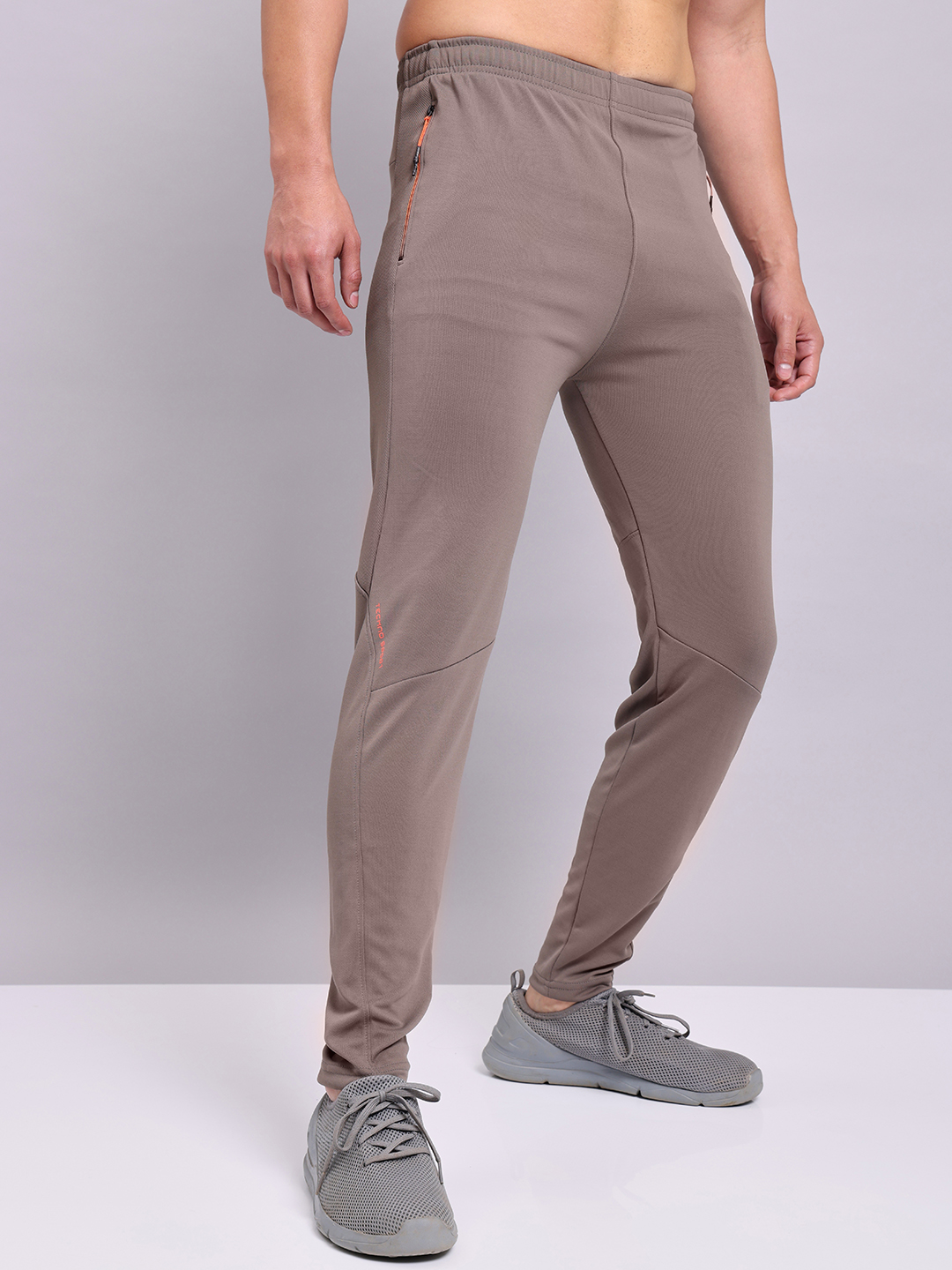 Technosport Men Stone Grey Solid Trackpant