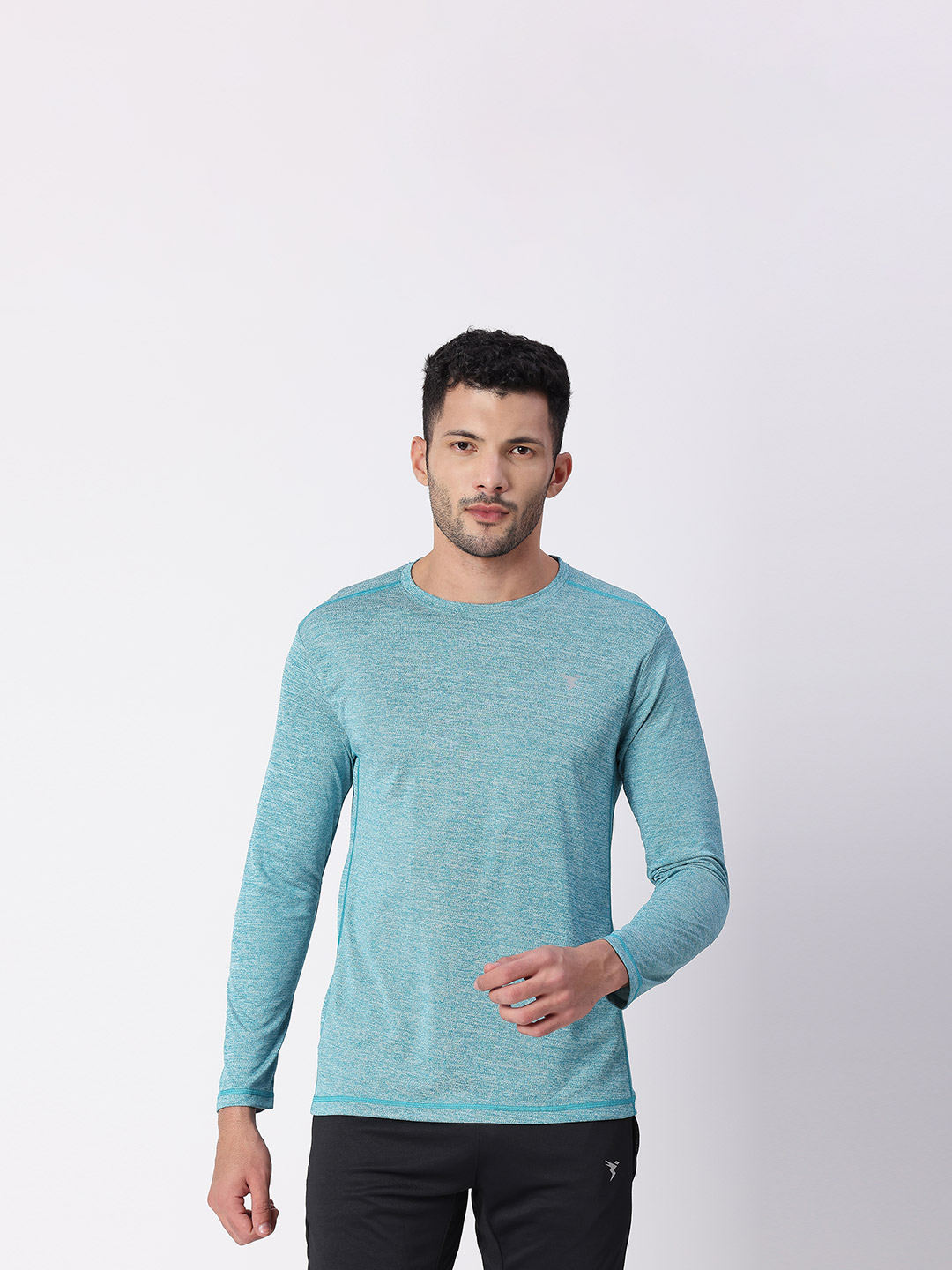 Technosport Men Teal Melange Dyed Round Neck Active Odour-free T-Shirt (1)