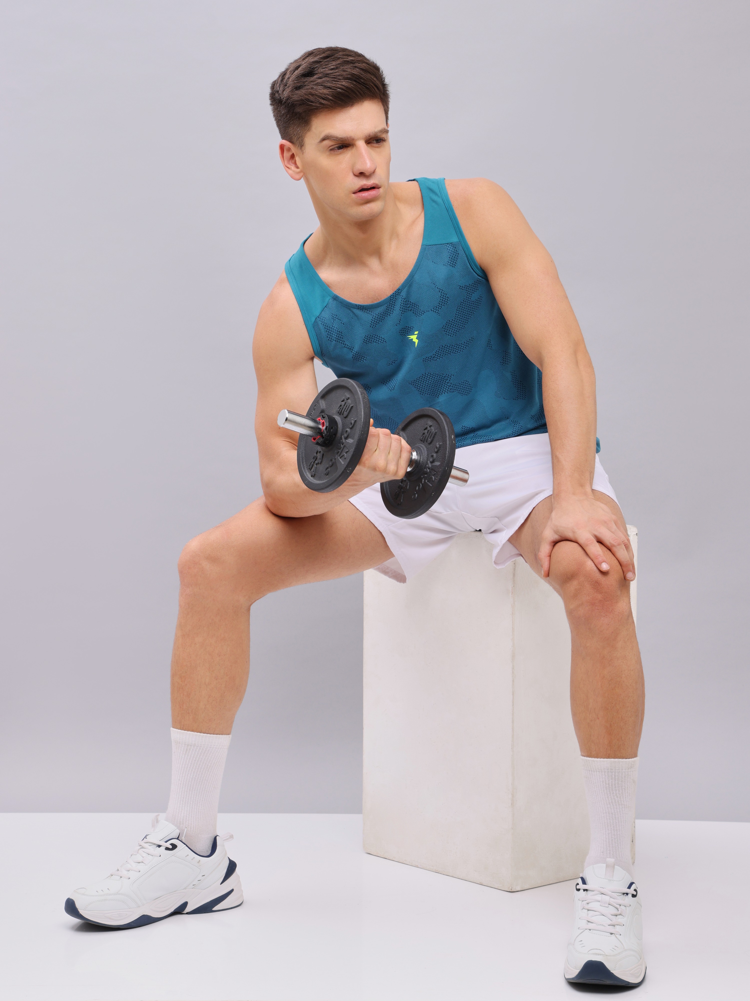 Technosport Men Teal Melange Scoop Neck Sleeveless Polyester Innwerwear Gym Vest (6)