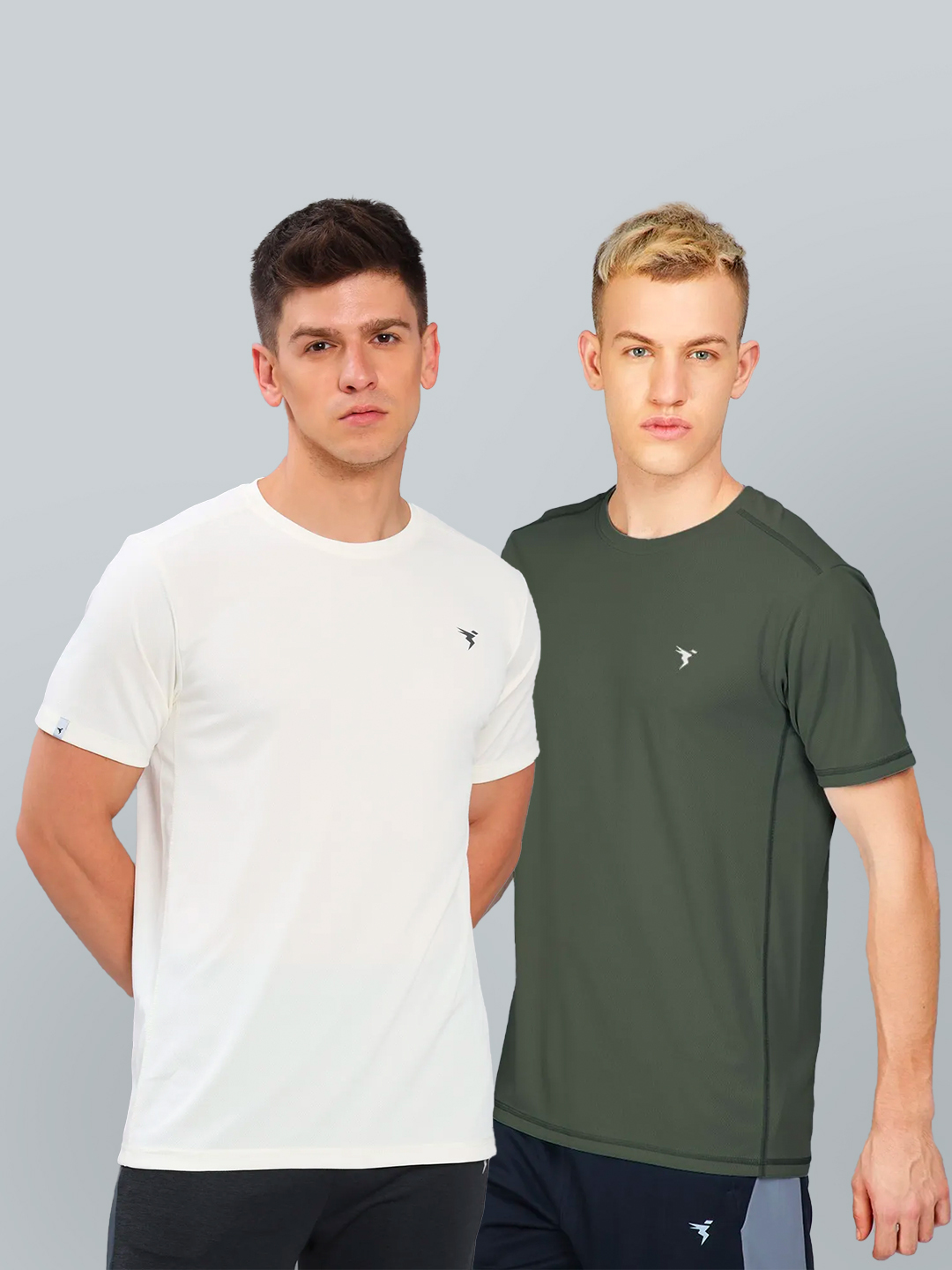 Technosport Men White and Green Solid Half Sleeves Round Neck Polyester T-Shirt (Pack of 2) (1)