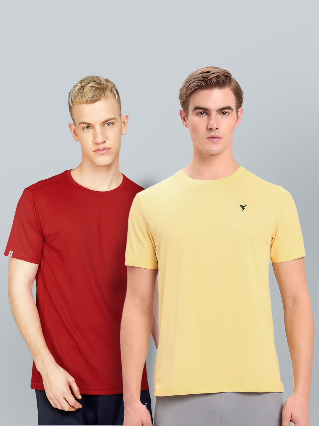 Technosport Men Yellow and Red Solid T-Shirt - Pack of 2 (1)