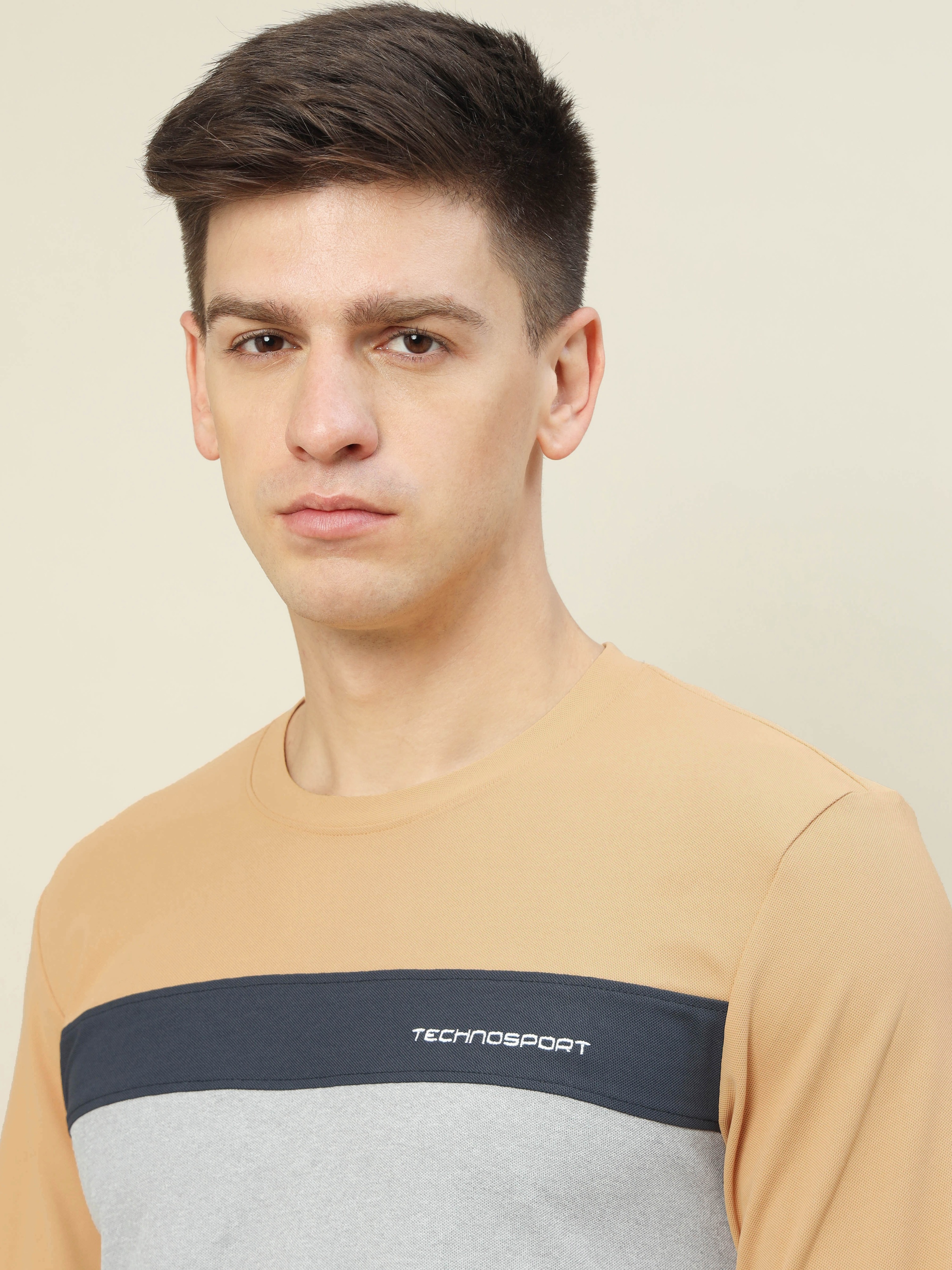 Technosport Men Yellow & White Colourblocked Full Sleeves Round Neck Slim Fit Polyester T-Shirt (4)