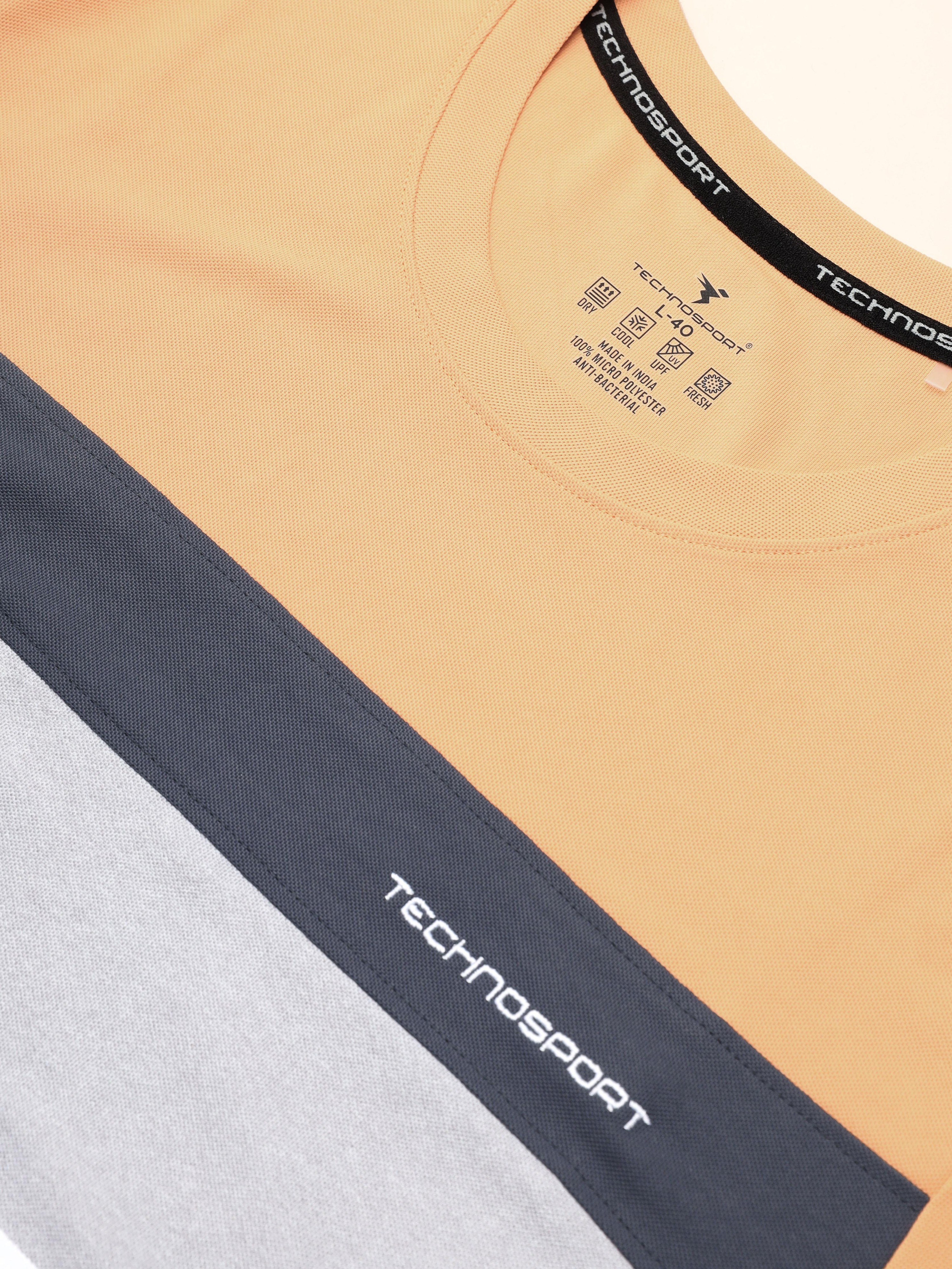 Technosport Men Yellow & White Colourblocked Full Sleeves Round Neck Slim Fit Polyester T-Shirt (7)
