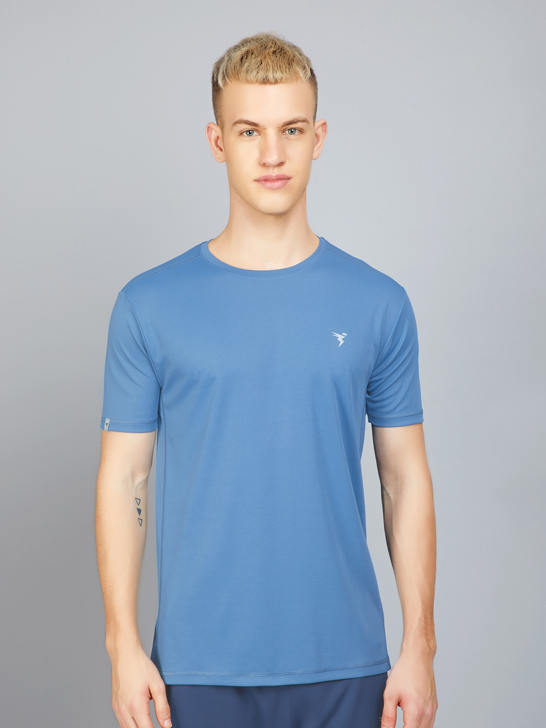 Technosport Mens Blue Knitted active odour-free Crewneck Half Sleeve T-Shirt (1)