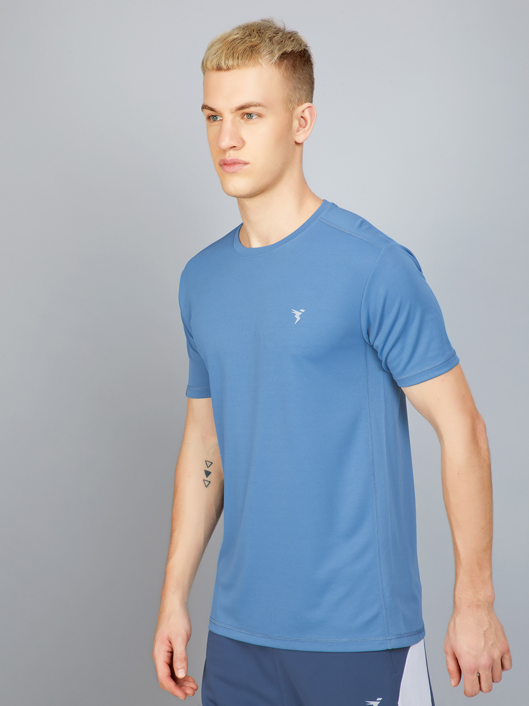 Technosport Mens Blue Knitted active odour-free Crewneck Half Sleeve T-Shirt (2)