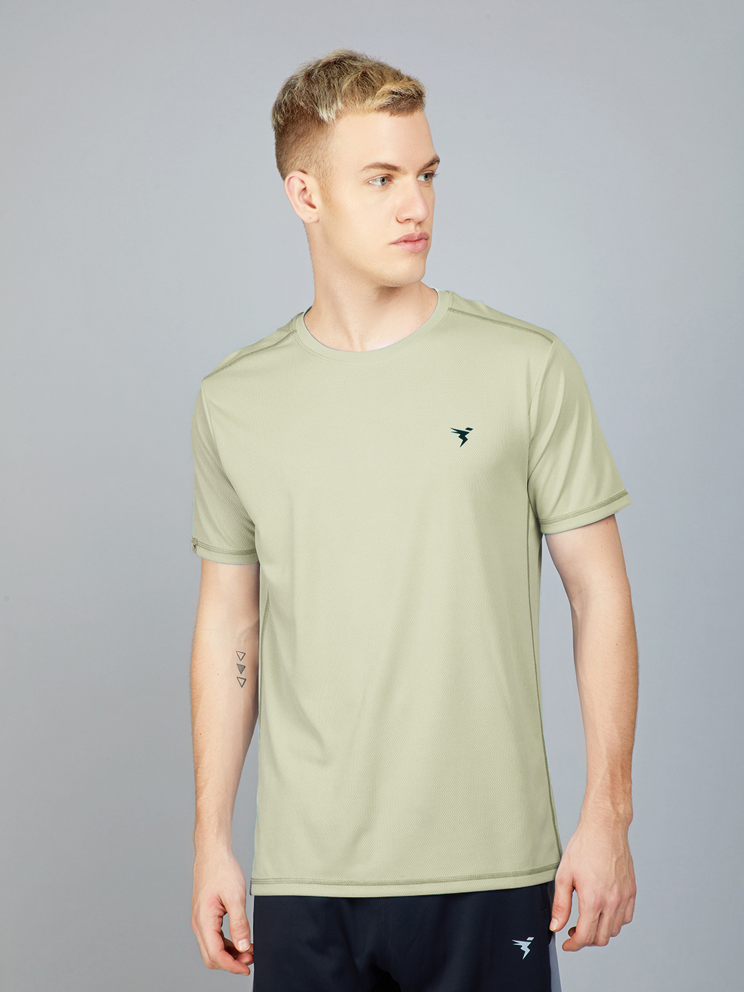 Technosport Mens Green Knitted active odour-free Crewneck Half Sleeve T-Shirt (1)