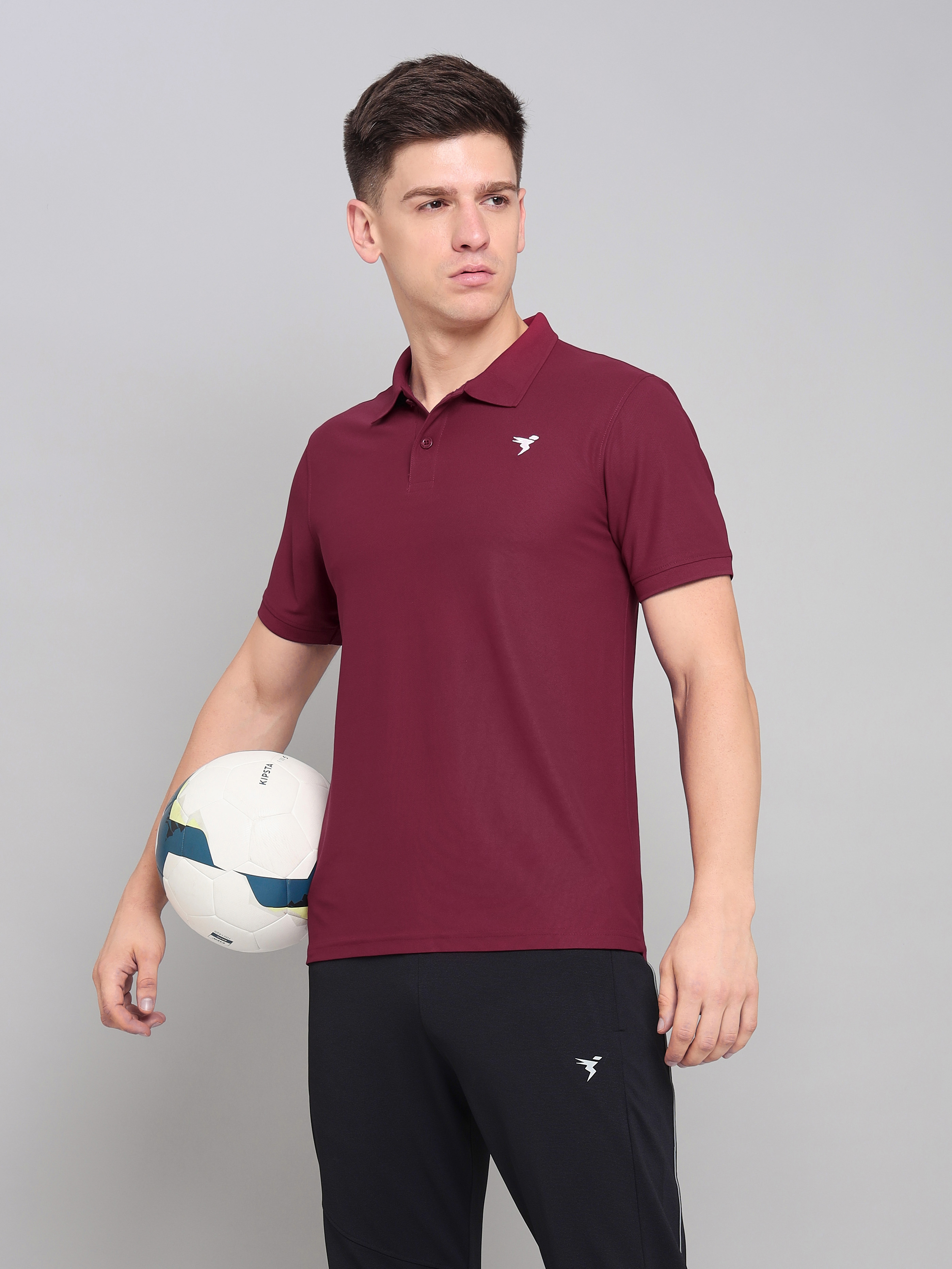 Technosport Mens Knitted active odour-free Half Sleeve Polo Collar T-shirt - Berry Red (1)