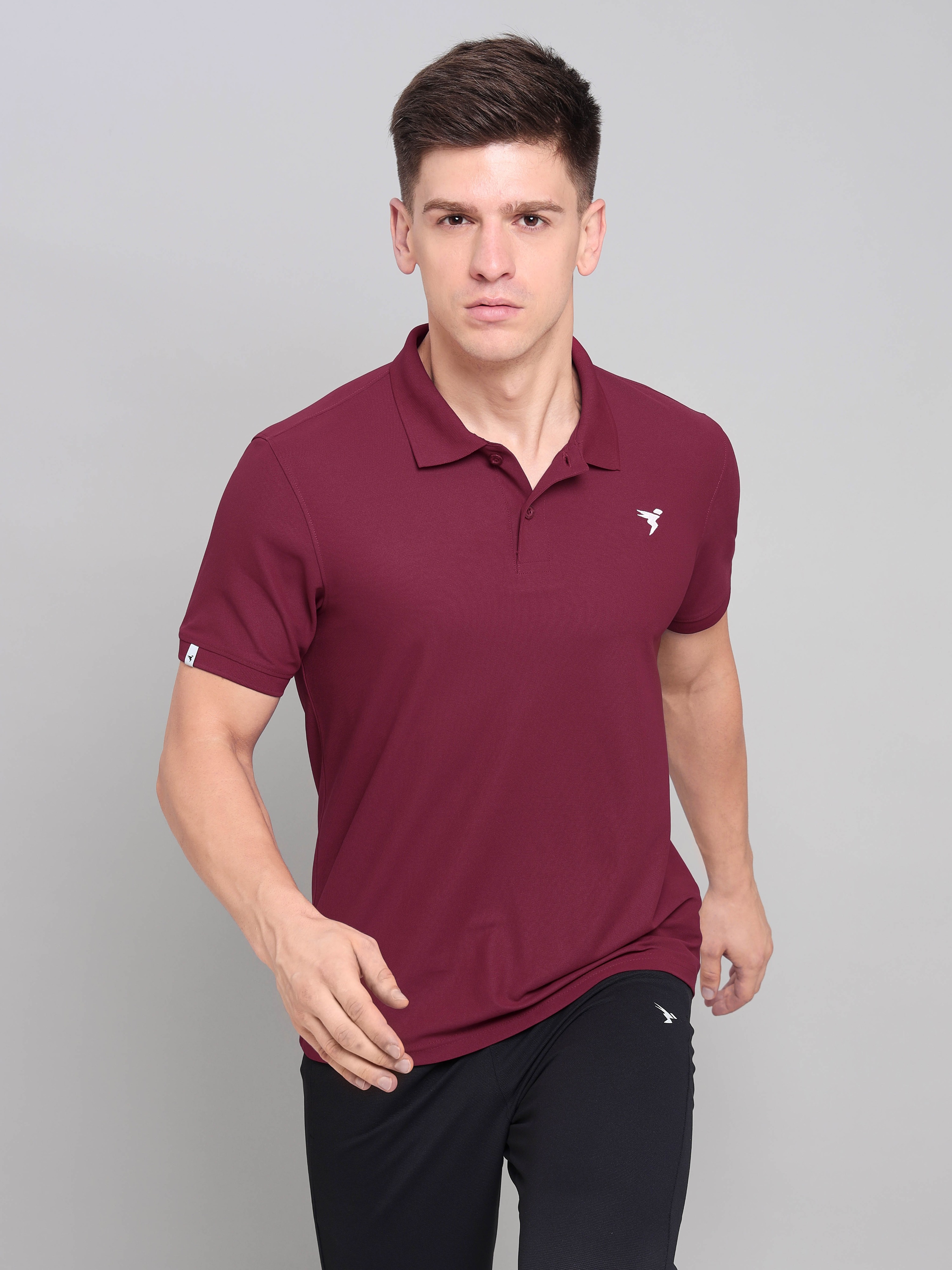 Technosport Mens Knitted active odour-free Half Sleeve Polo Collar T-shirt - Berry Red (5)