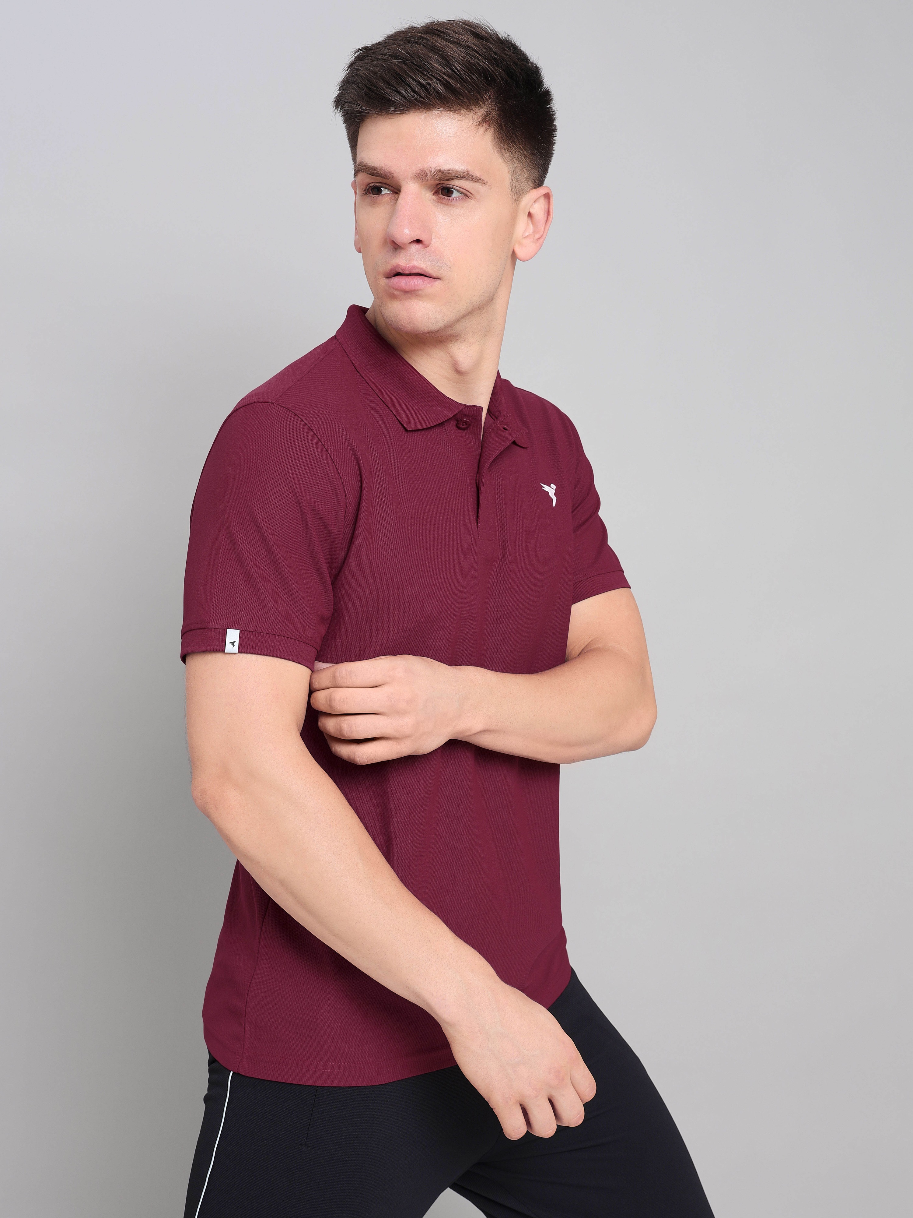 Technosport Mens Knitted active odour-free Half Sleeve Polo Collar T-shirt - Berry Red (7)
