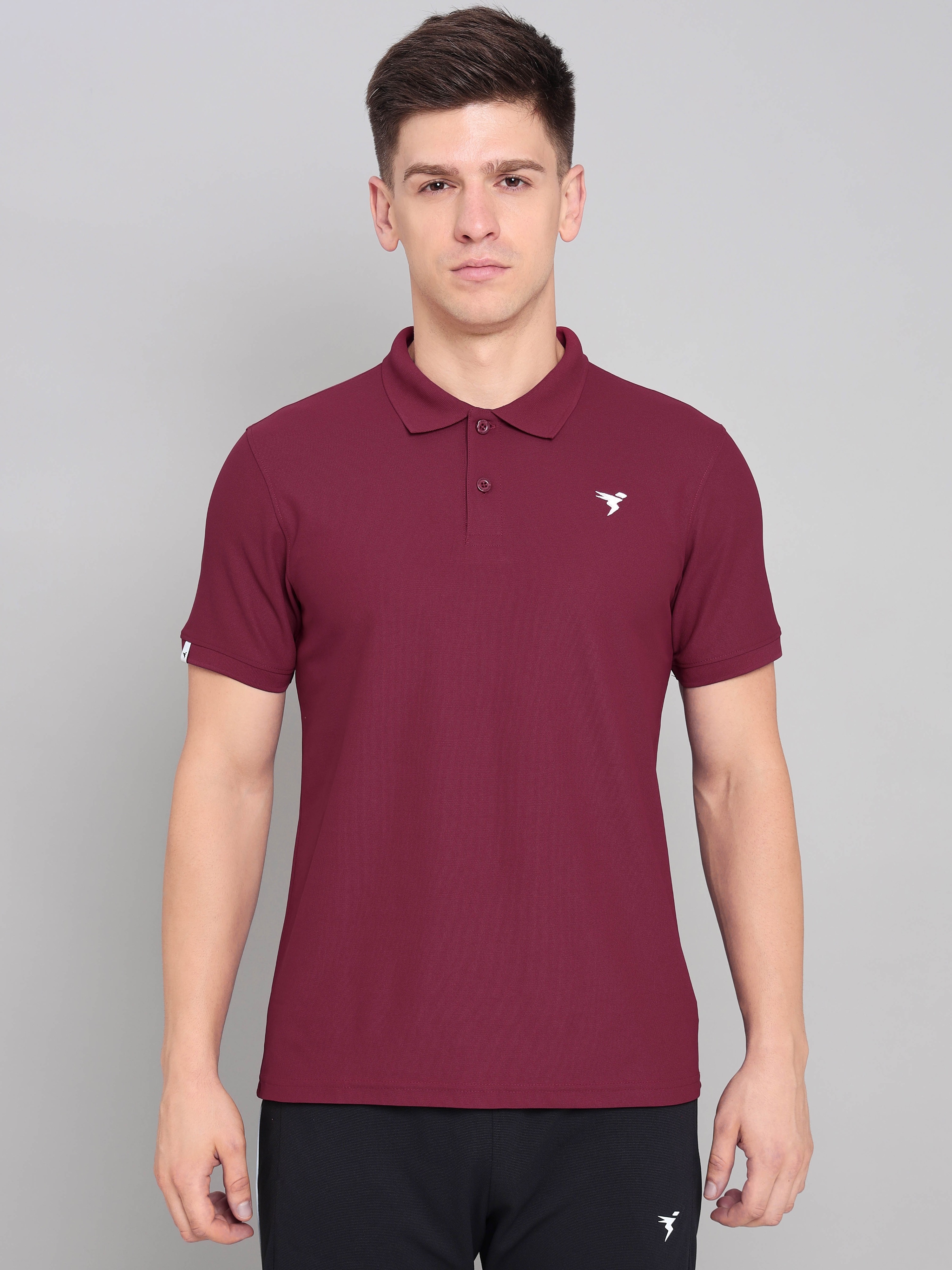 Technosport Mens Knitted active odour-free Half Sleeve Polo Collar T-shirt - Berry Red (9)