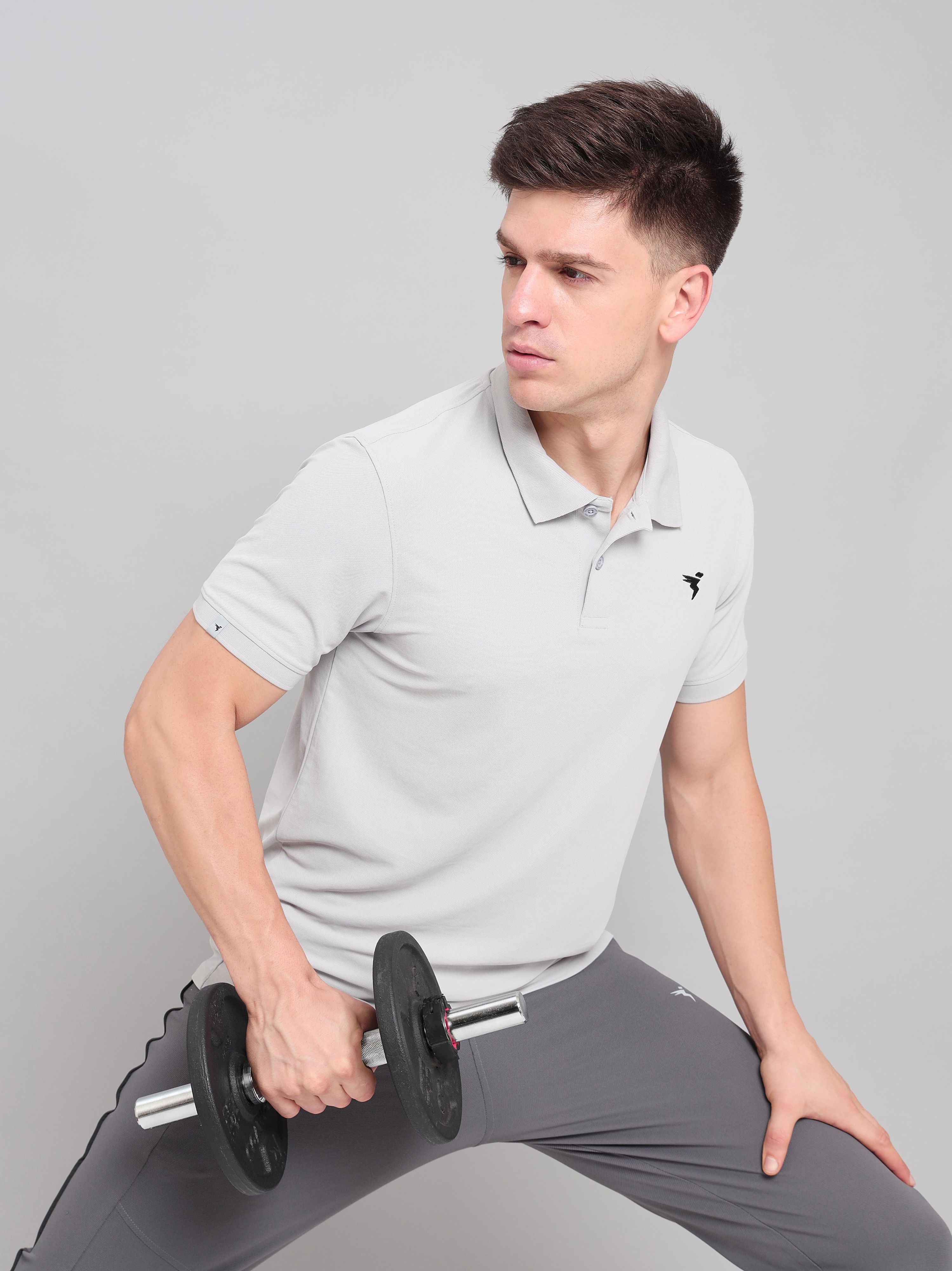 Technosport Mens Knitted active odour-free Half Sleeve Polo Collar T-shirt - Lunar Grey (1)
