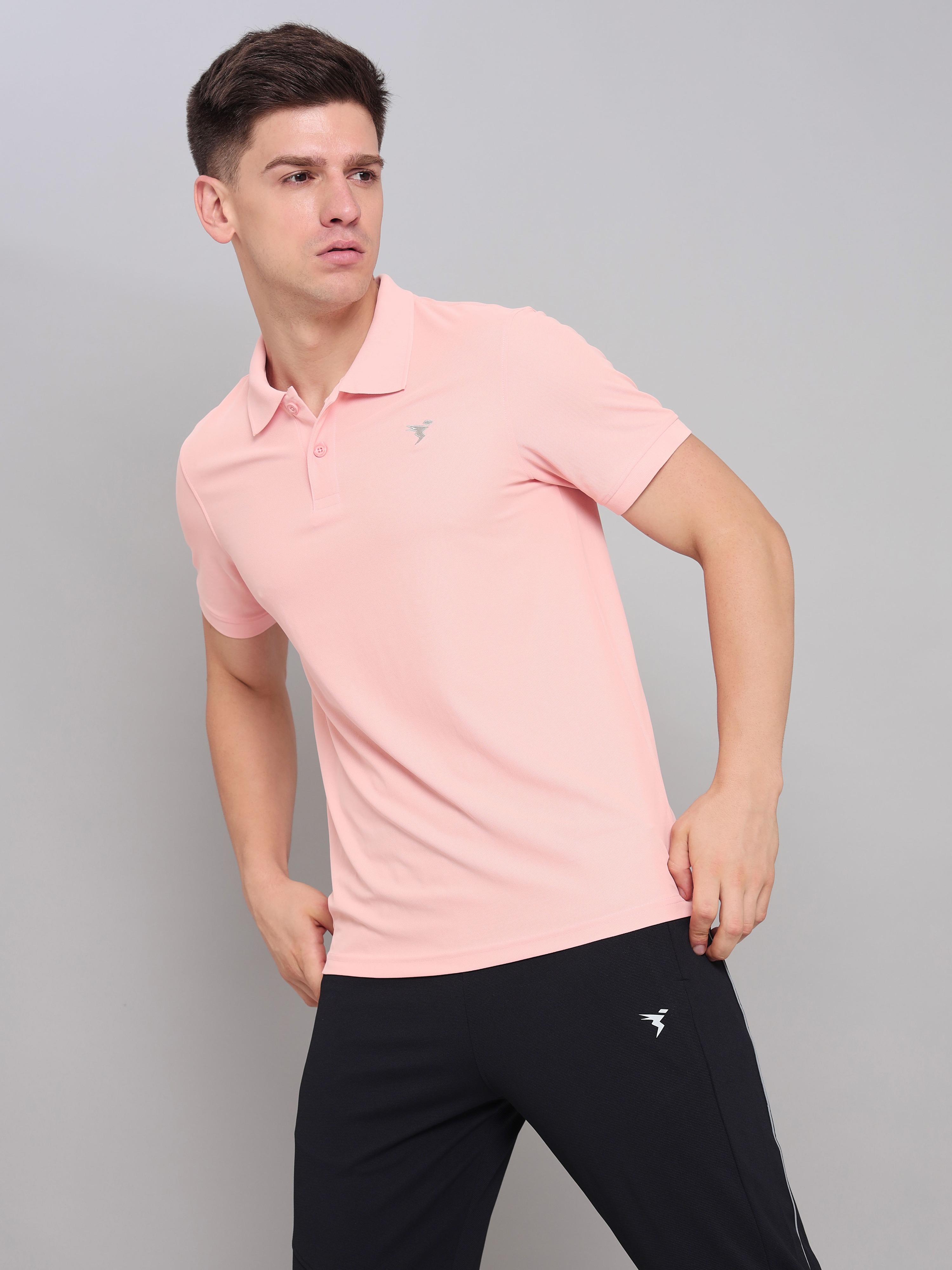 Technosport Mens Knitted active odour-free Half Sleeve Polo Collar T-shirt - Peach (1)