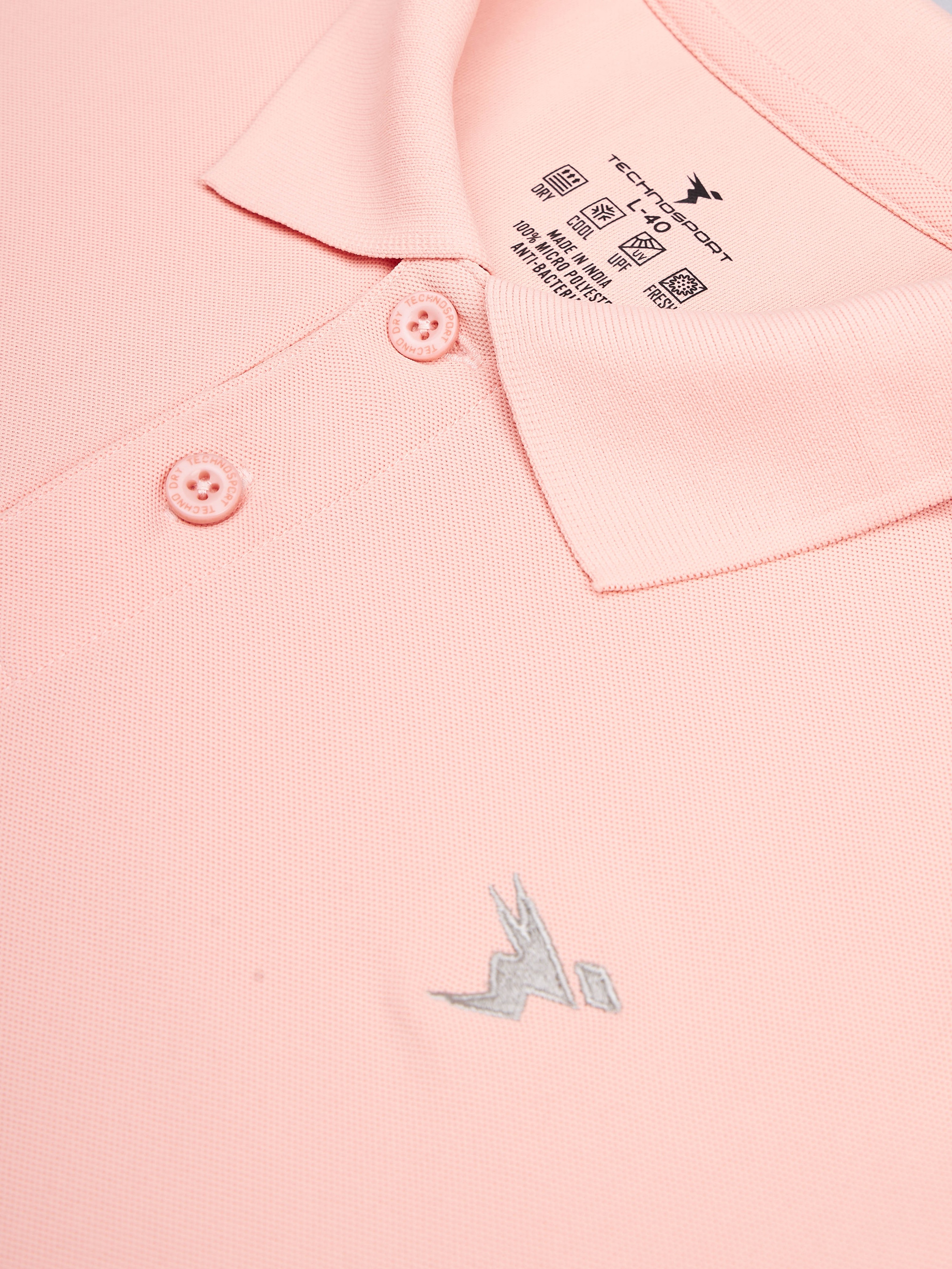 Technosport Mens Knitted active odour-free Half Sleeve Polo Collar T-shirt - Peach (10)