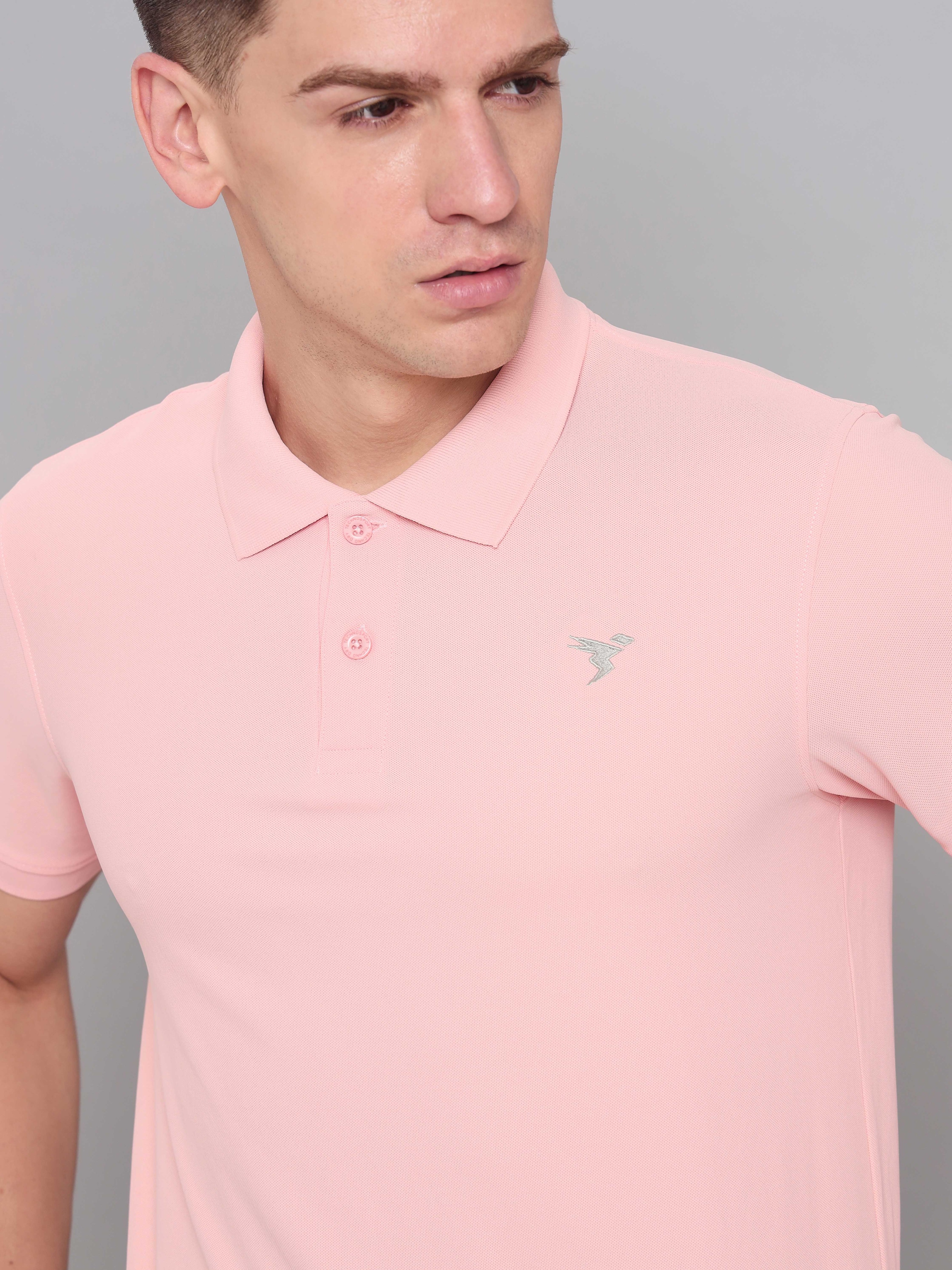 Technosport Mens Knitted active odour-free Half Sleeve Polo Collar T-shirt - Peach (8)