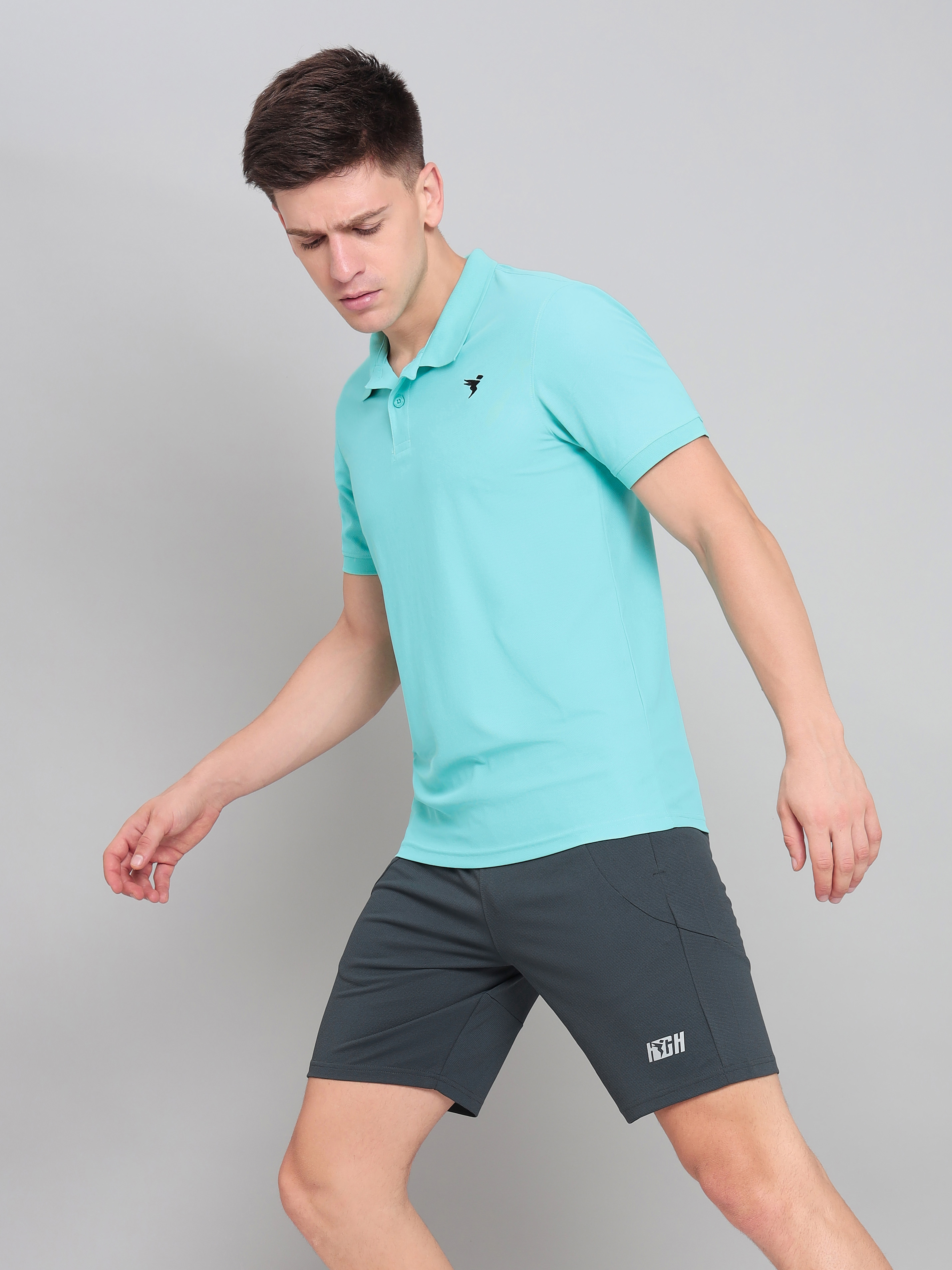 Technosport Mens Knitted active odour-free Half Sleeve Polo Collar T-shirt - Pool Blue (1)