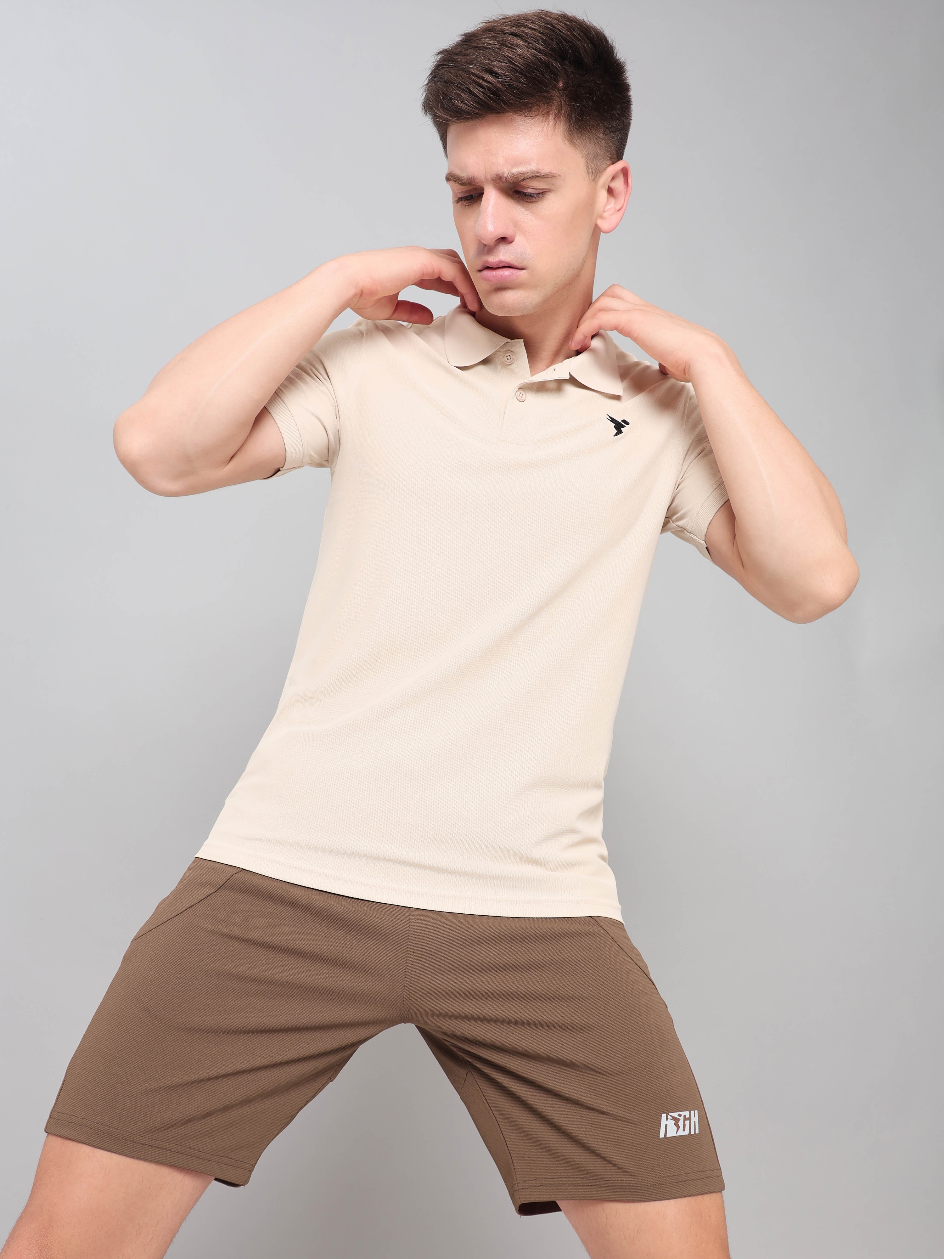 Technosport Mens Knitted active odour-free Half Sleeve Polo Collar T-shirt - Sand (1)