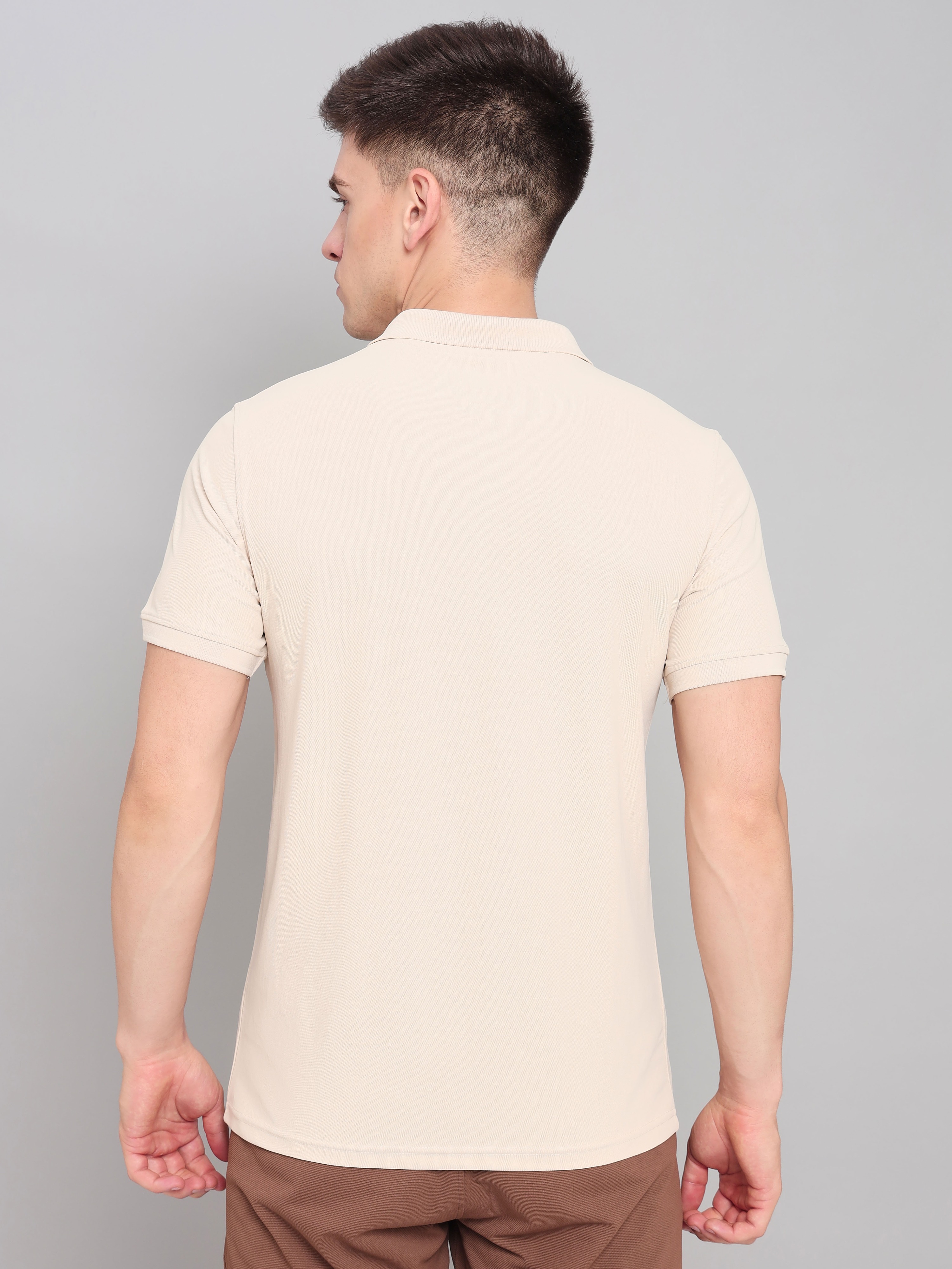 Technosport Mens Knitted active odour-free Half Sleeve Polo Collar T-shirt - Sand (2)