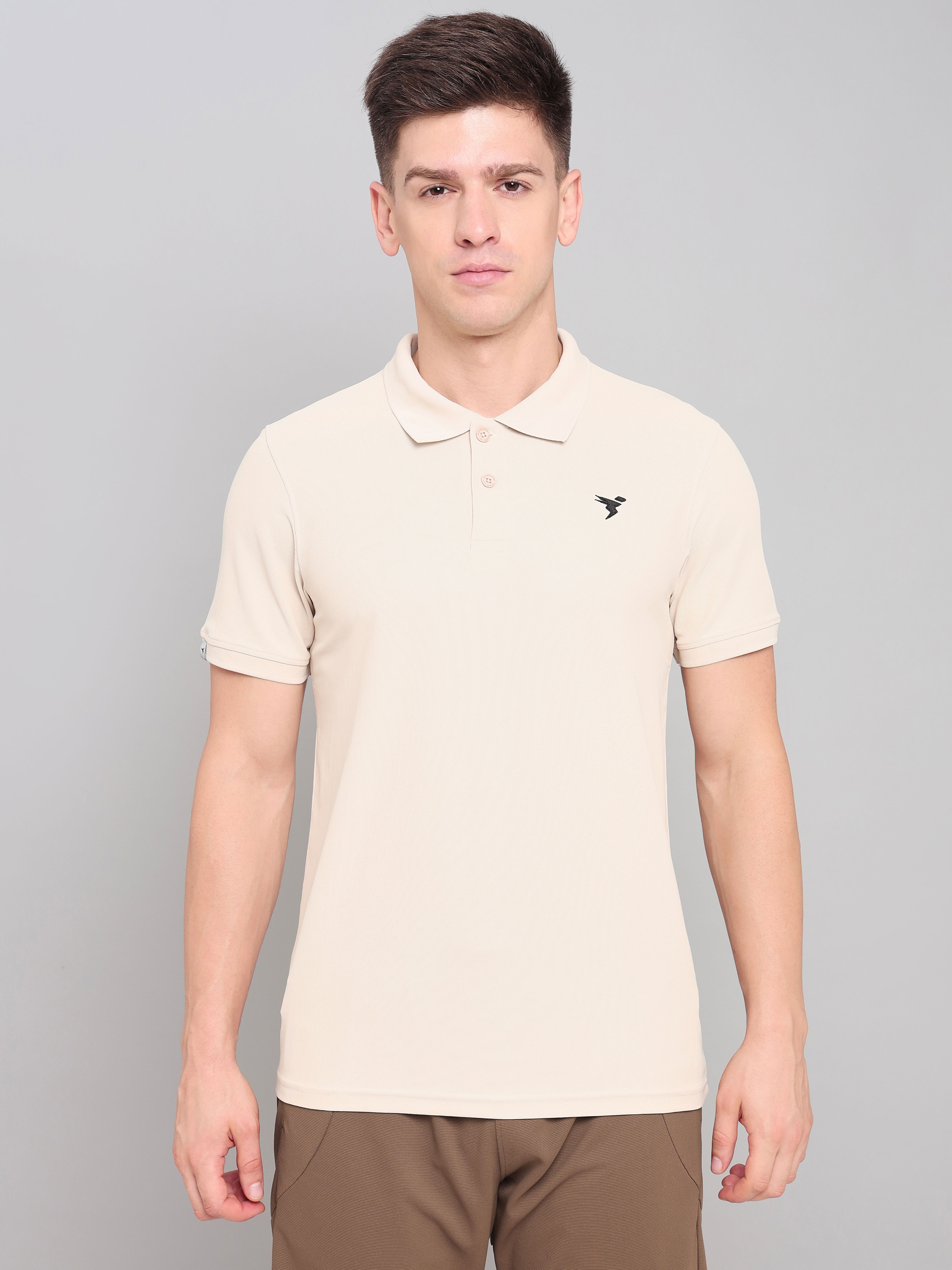 Technosport Mens Knitted active odour-free Half Sleeve Polo Collar T-shirt - Sand (3)