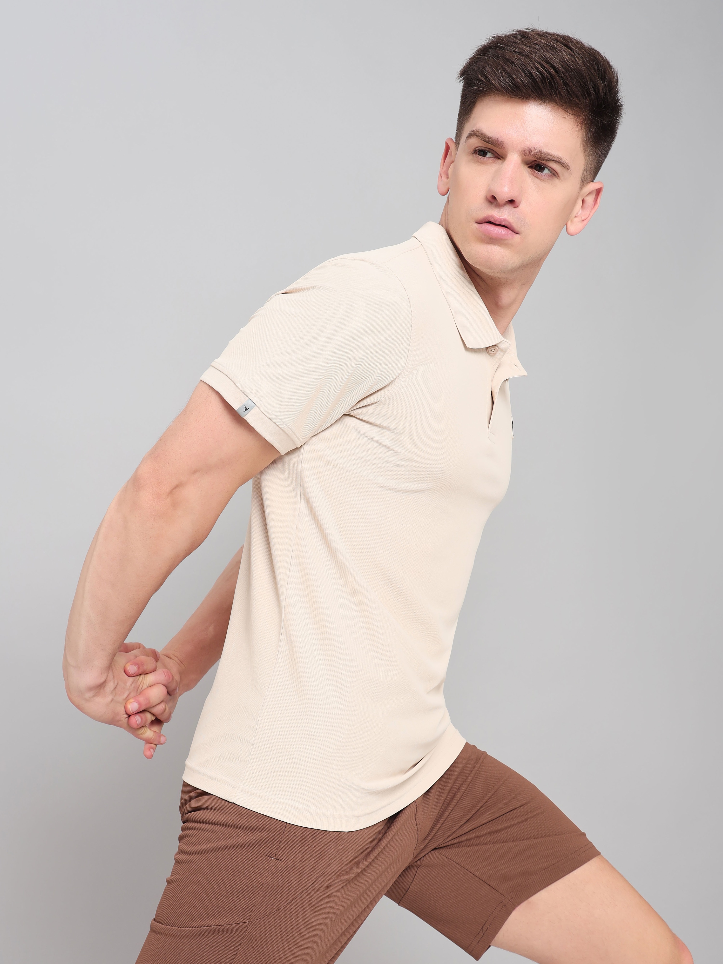 Technosport Mens Knitted active odour-free Half Sleeve Polo Collar T-shirt - Sand (4)