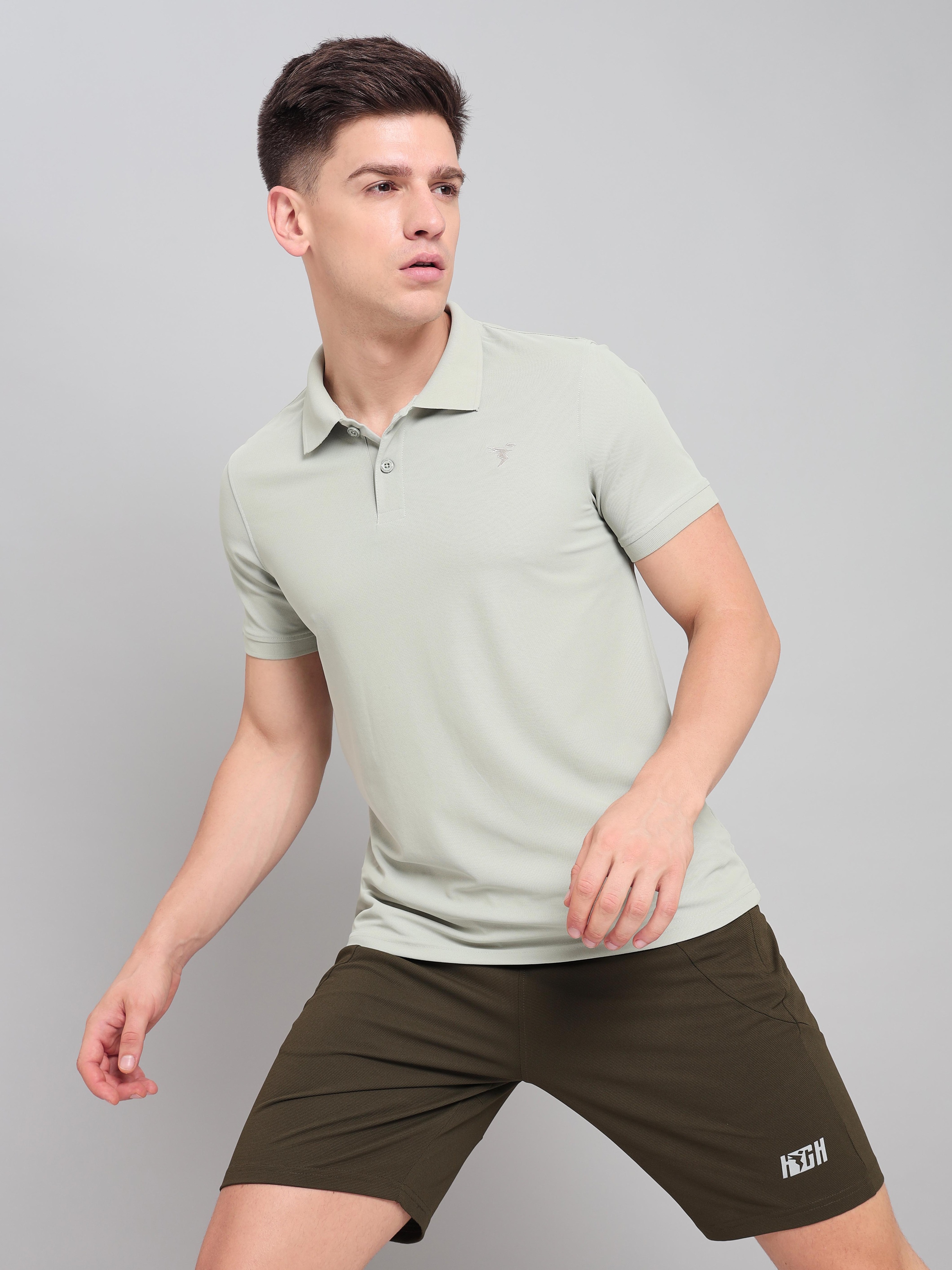 Technosport Mens Knitted active odour-free Half Sleeve Polo Collar T-shirt - Winter Green (1)