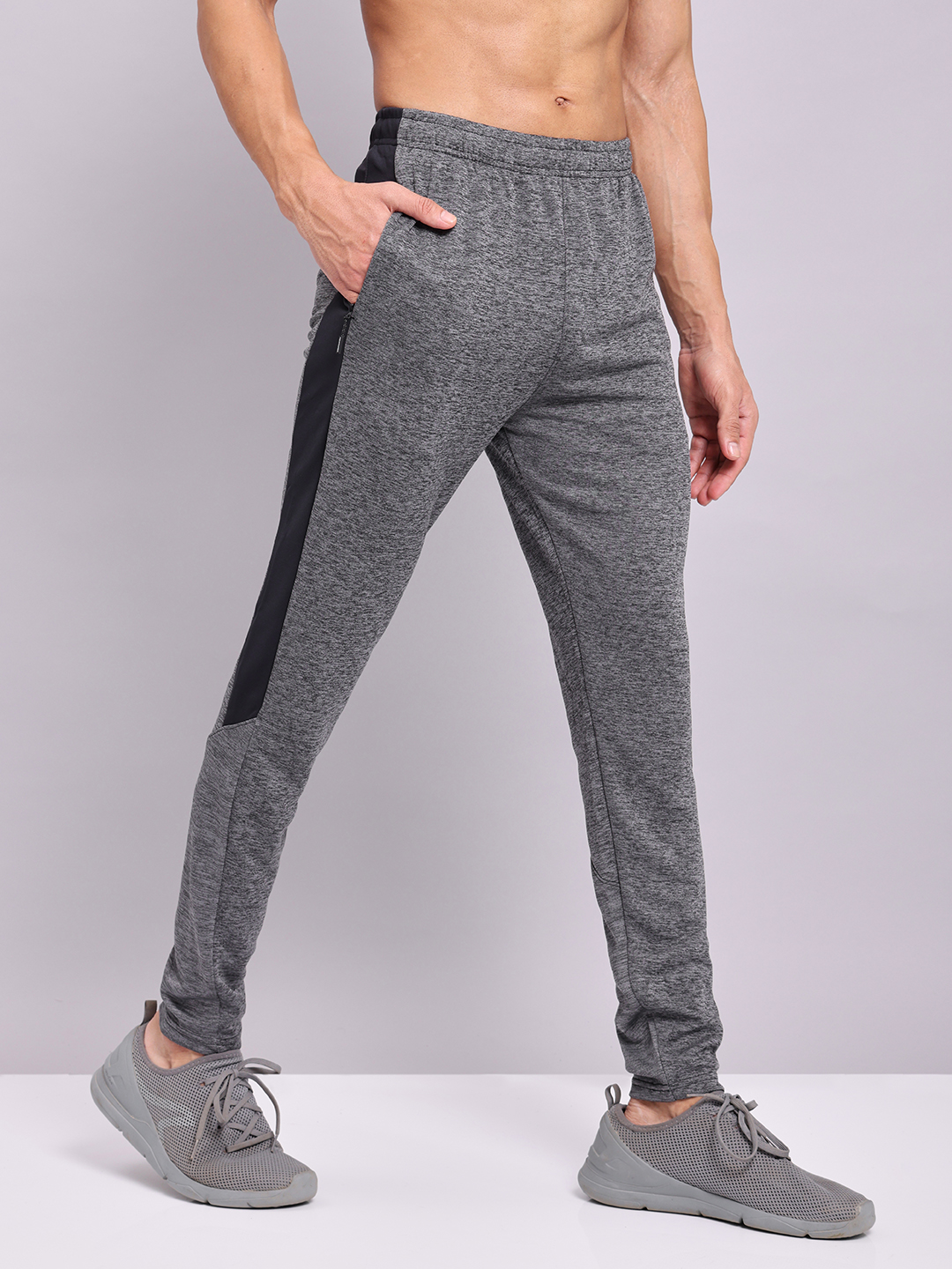 Technosport Mens Knitted active odour-free Melange Slim-Fit Track Pants - Light Carbon (1)