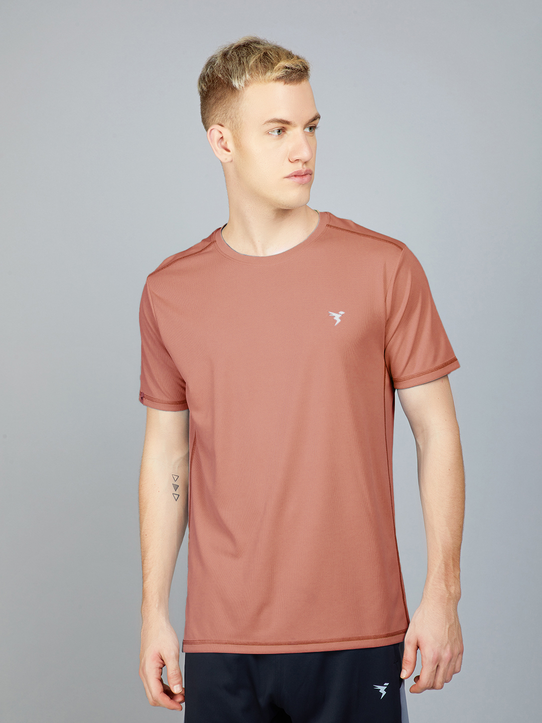 Technosport Mens Red Knitted active odour-free Crewneck Half Sleeve T-Shirt (1)