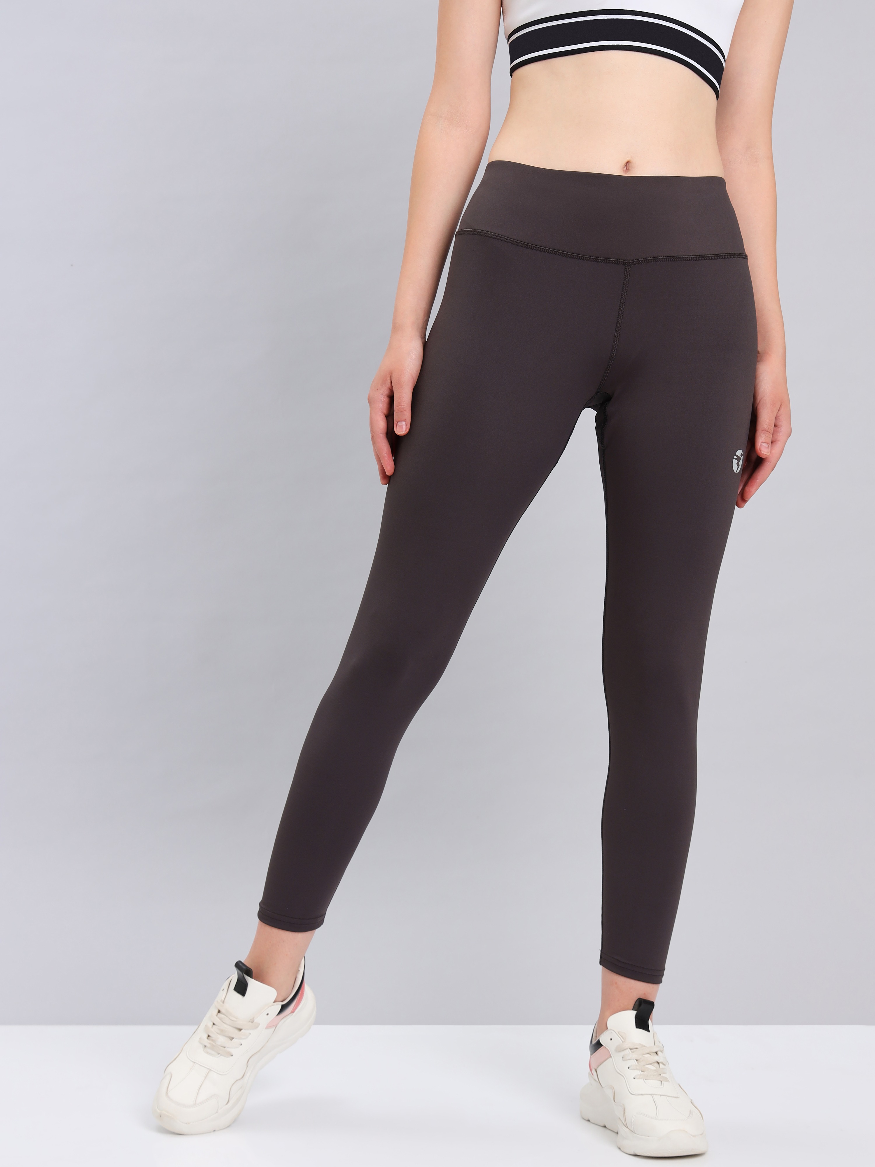 Technosport Women City Grey Solid Knitted active odour-free Four Way Stretched Tights (1)