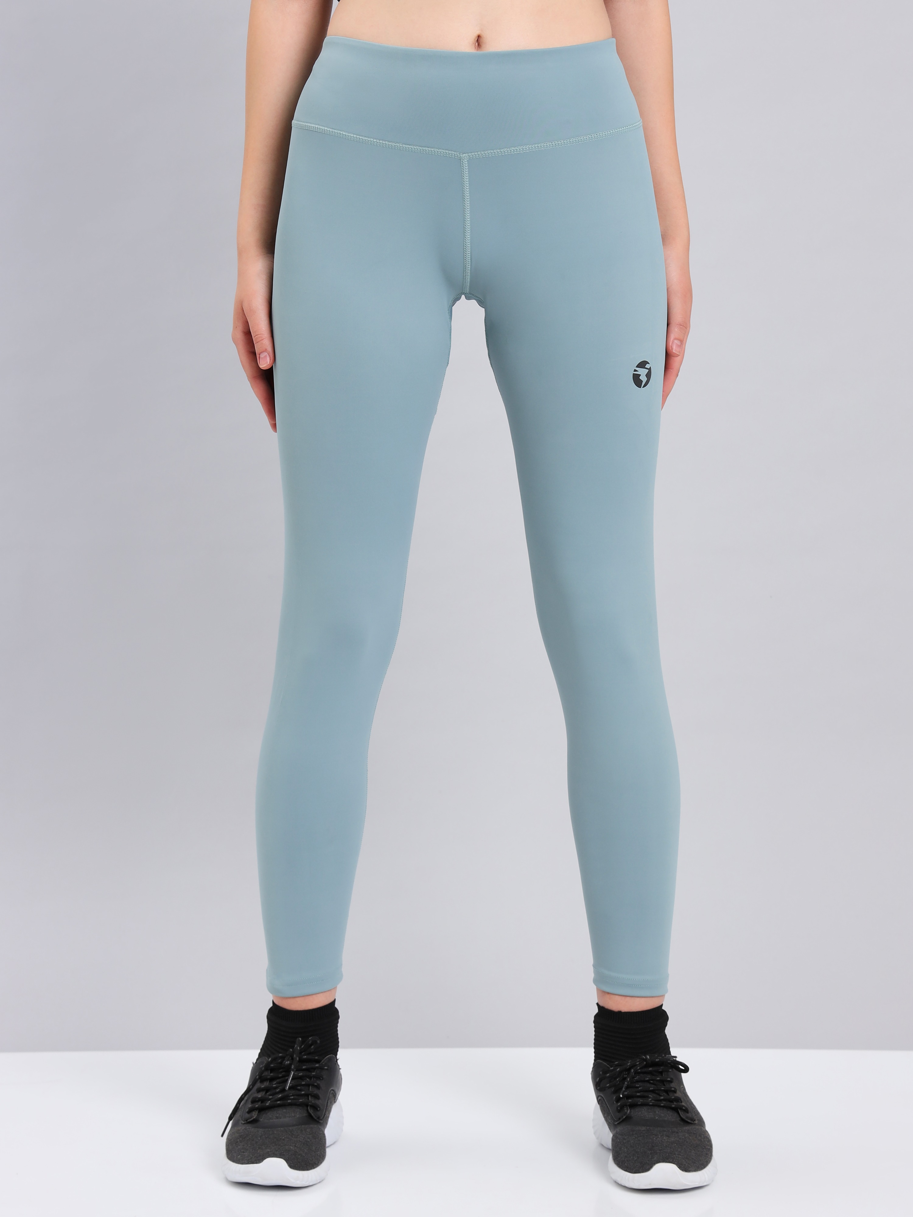 Technosport Women Lake Green Solid Knitted active odour-free Four Way Stretched Tights (1)