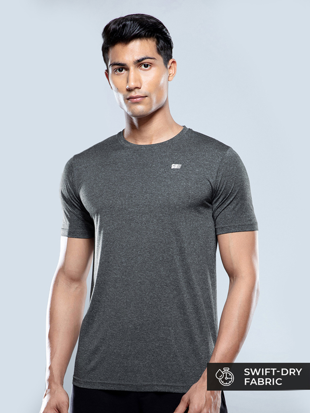 The Souled Store Men Black Melange Solid Round Neck T-Shirts (1)
